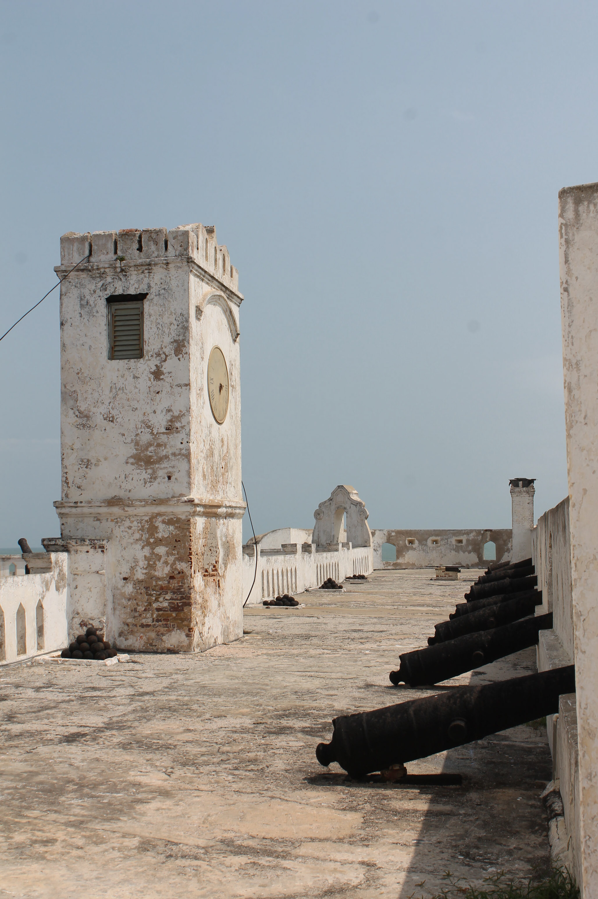 The cannons lining the walls of Cape Coast Castle.