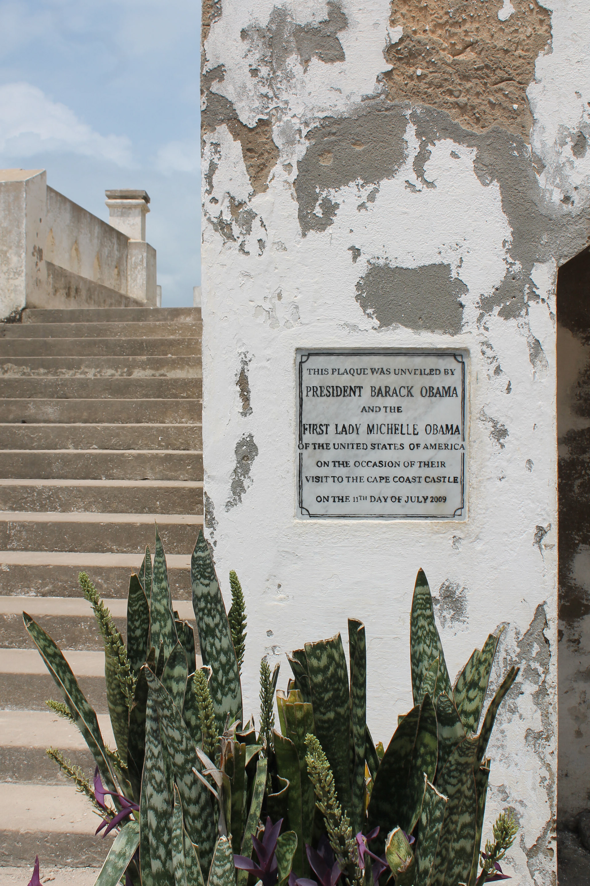 A plaque commemorating the visit by Former President Barack Obama and Former First Lady Michelle Obama on July 11, 2009.