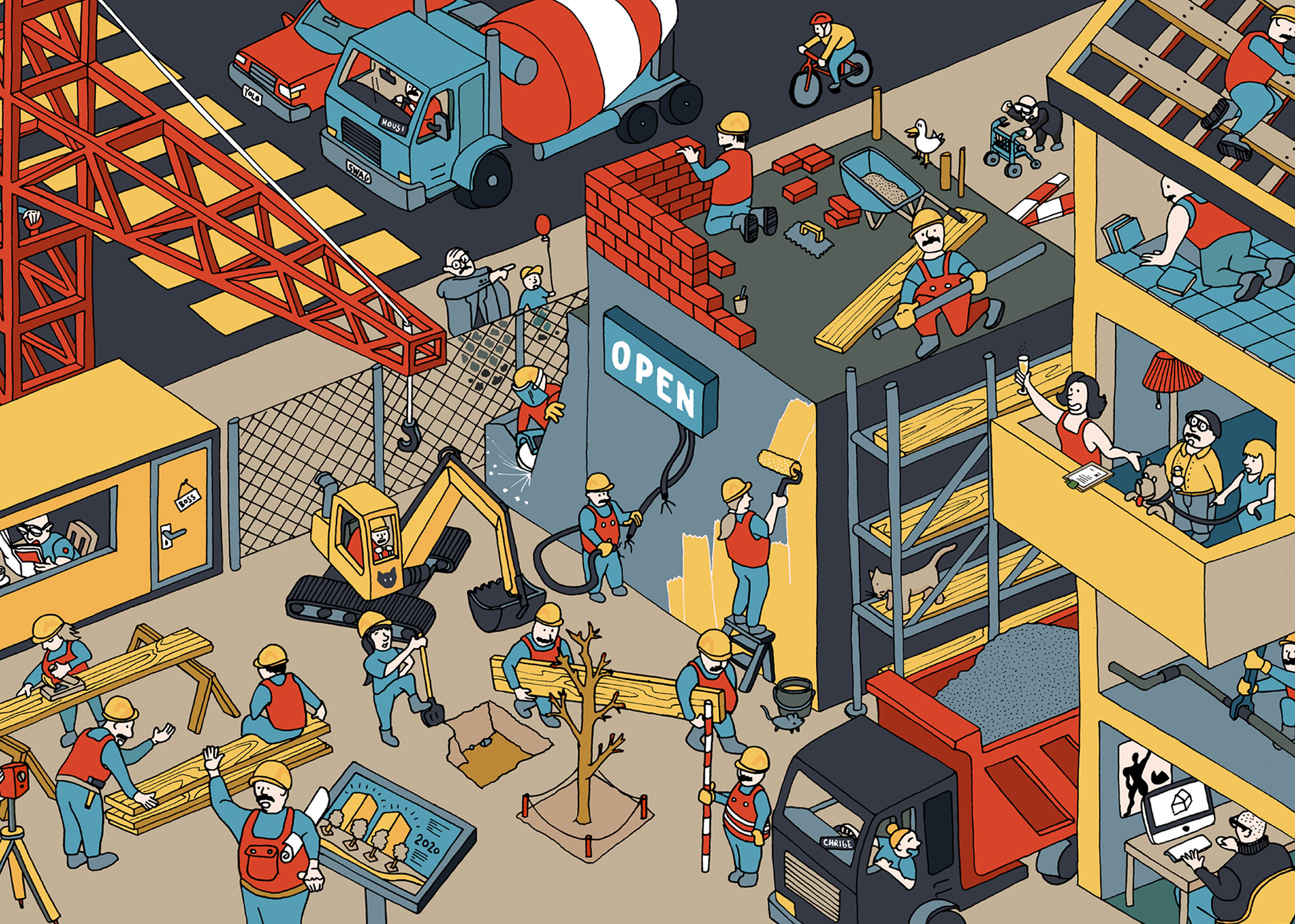 BIZ Berufe auf der Baustelle — Wimmelbild