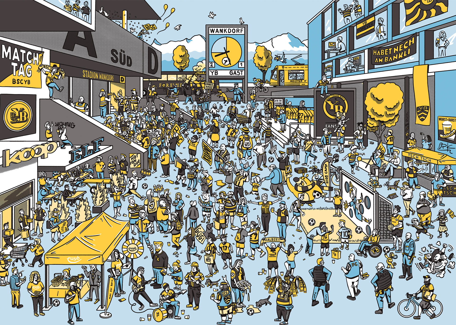 YB Wimmelbild — Stadion Wankdorf Quartierplatz