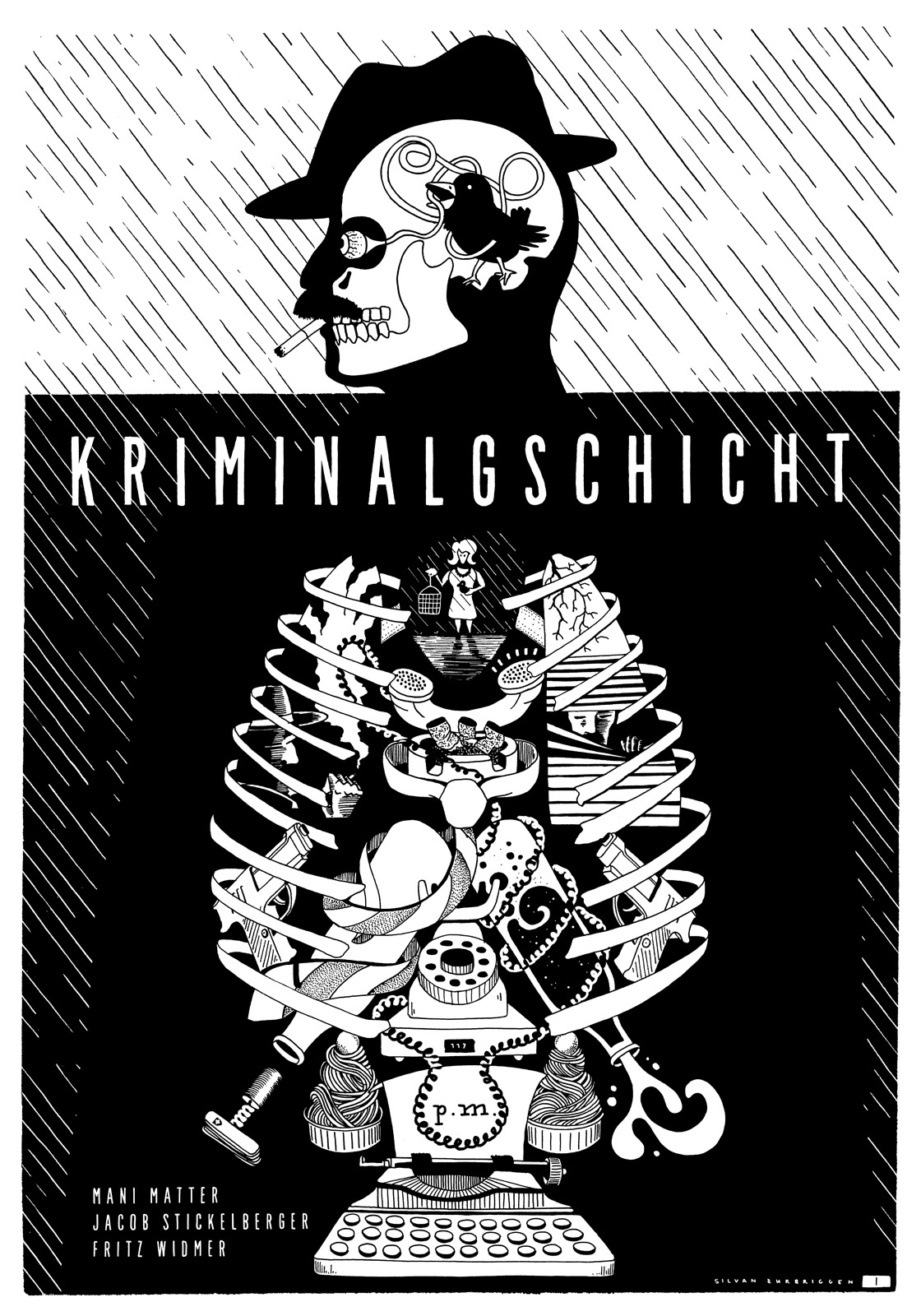 Mani Matter Kriminalgschicht — Konzertplakat Siebdruck
