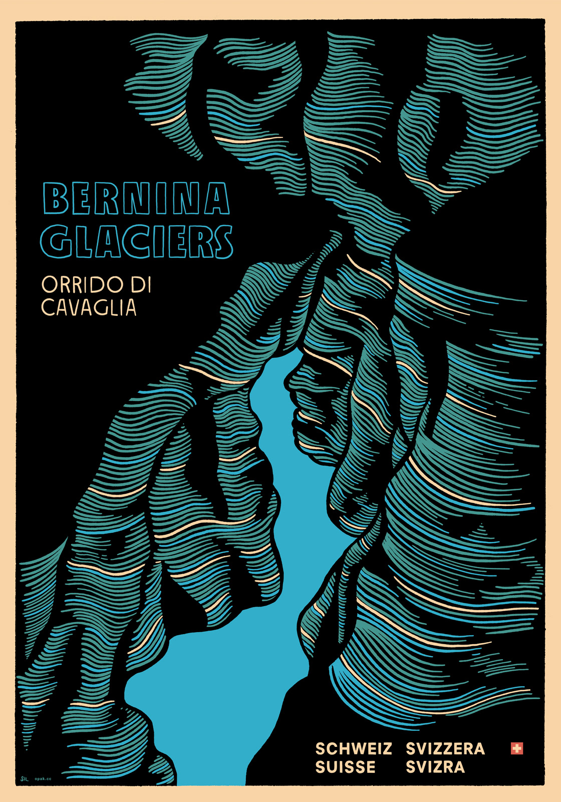 Orrido di Cavaglia Bernina Glaciers — Tourismus Plakat