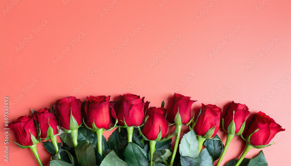 roses rouges sur fond uni et zone de texte, carte de Saint Valentin, amour, mariage