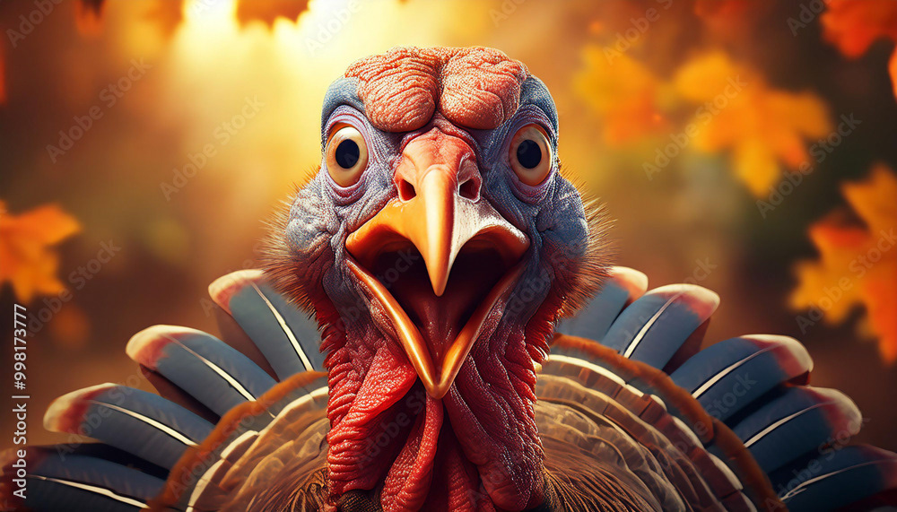 dinde ou dindon de Thanksgiving drôle, effrayé d’être panée ou préparé en escalope