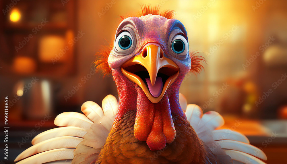 dinde de Thanksgiving ou Noël, jolie mignonne et drôle, aux grands yeux, bec ouvert
