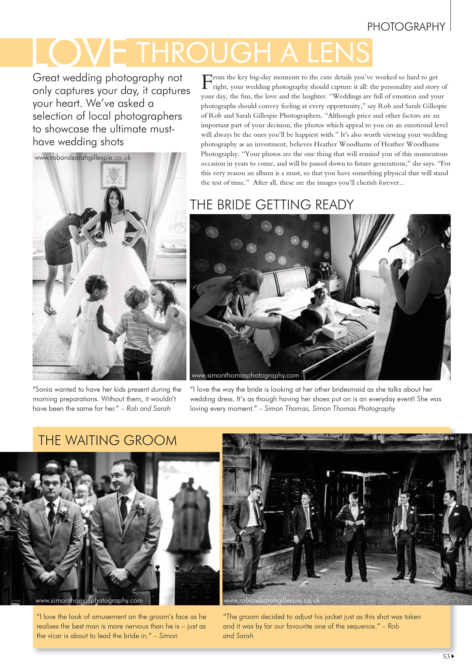 Contributions to wedding magazine