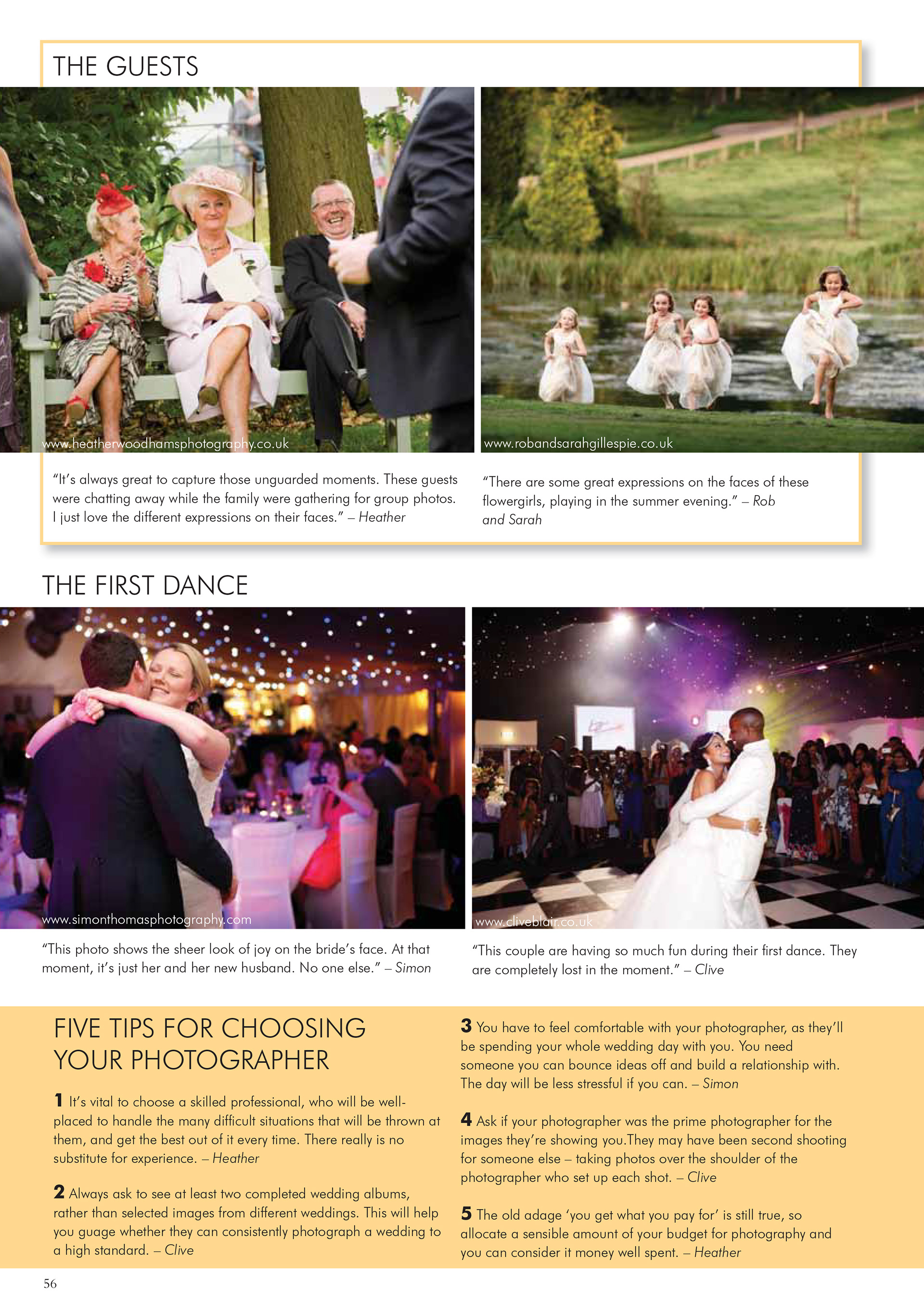 Contributions to wedding magazine