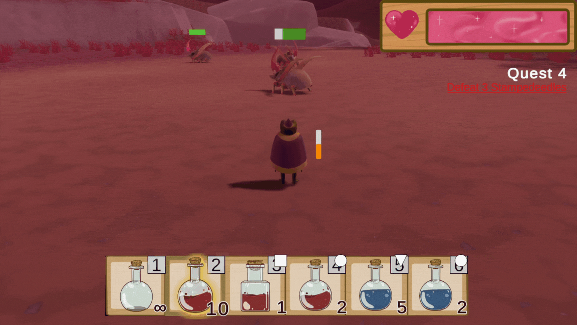 A video clip from Amphibious Alchemist demonstrating potions being used.
