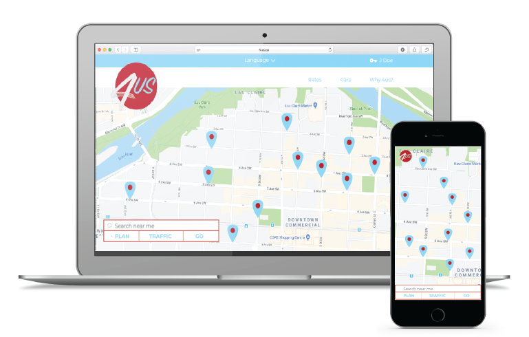 4US Carshare web and app map