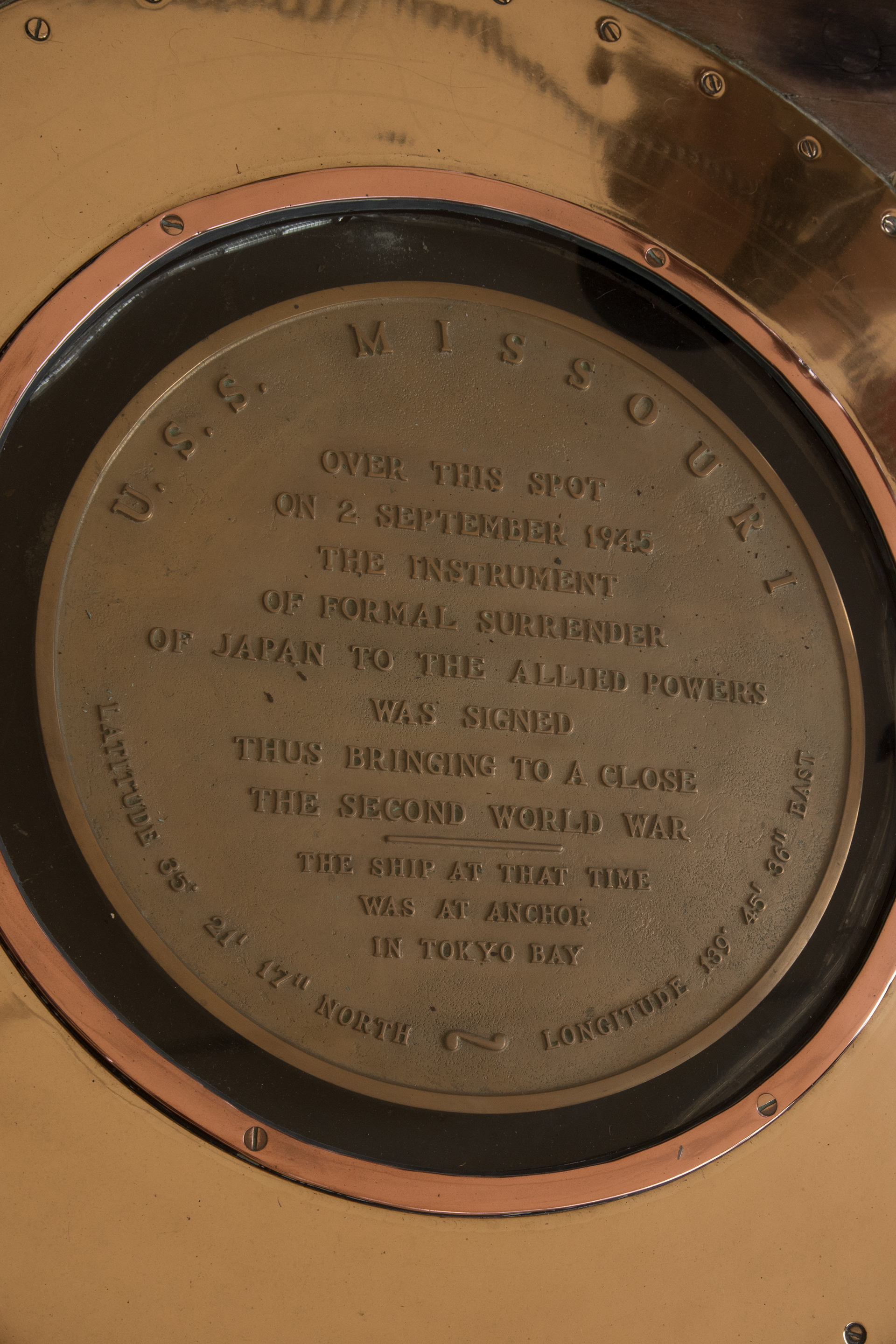 Japanese Surrender in WWII marker - USS Missouri