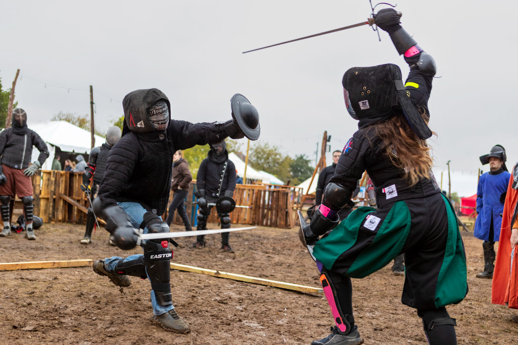 Two competitors fight at the New Braunfels Renaissance Faire on Dec. 7, 2024.