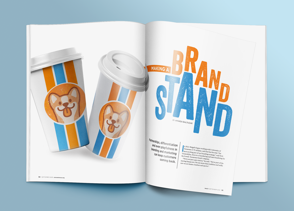 Editorial feature blending brand storytelling with bold typographic hierarchy and product-focused imagery.