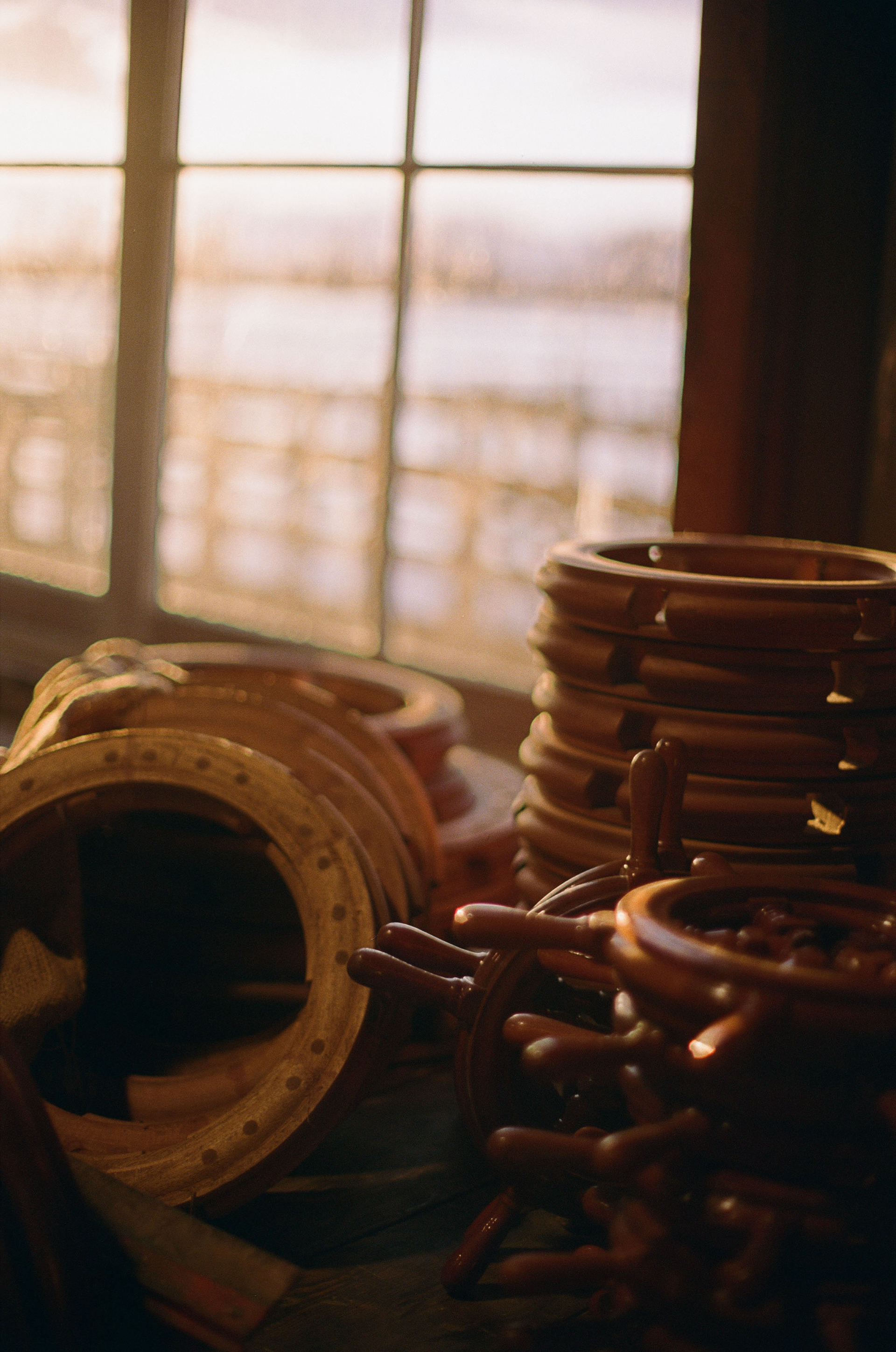 Old stock of ship wheel parts