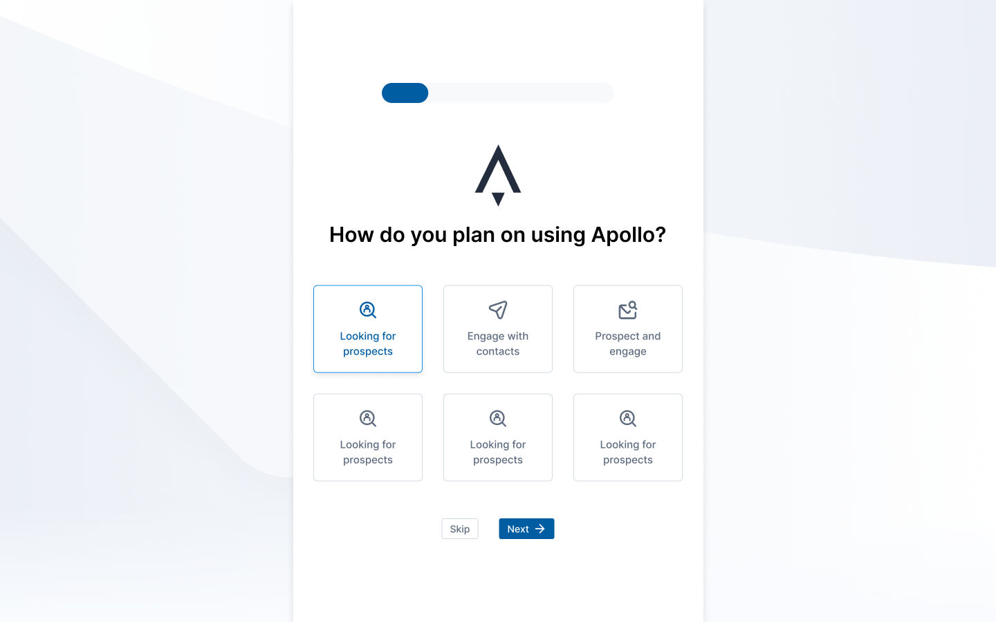 They then select their role so Apollo can customize the onboarding setup