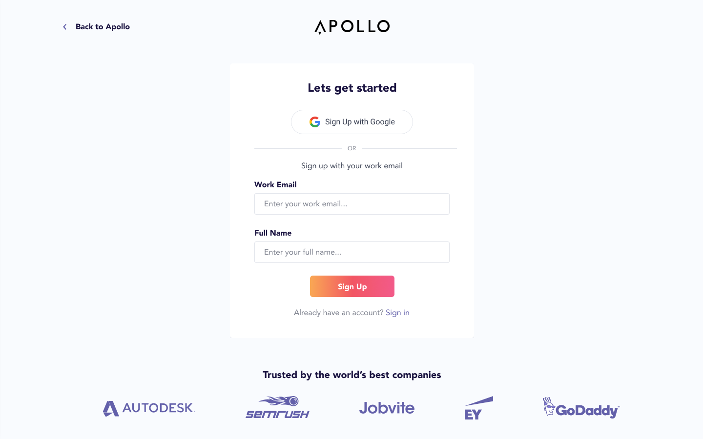 User signs up