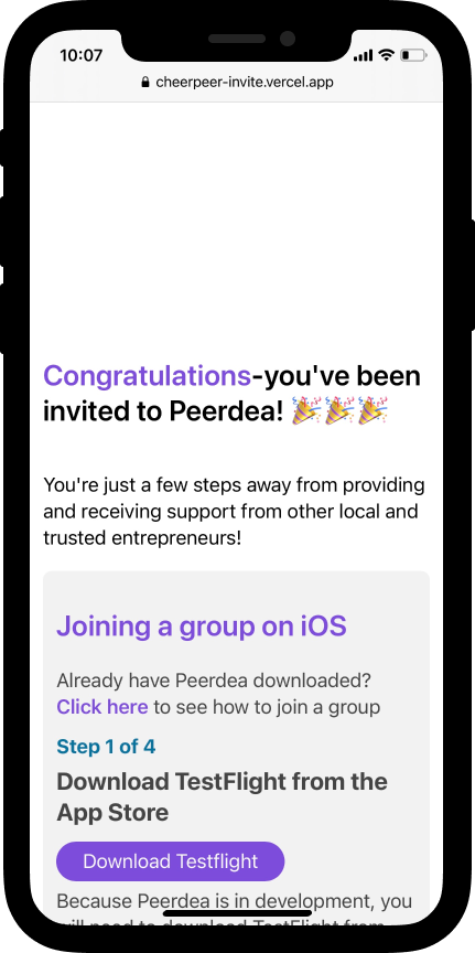 An example of a Peerdea invite link, which contains instructions