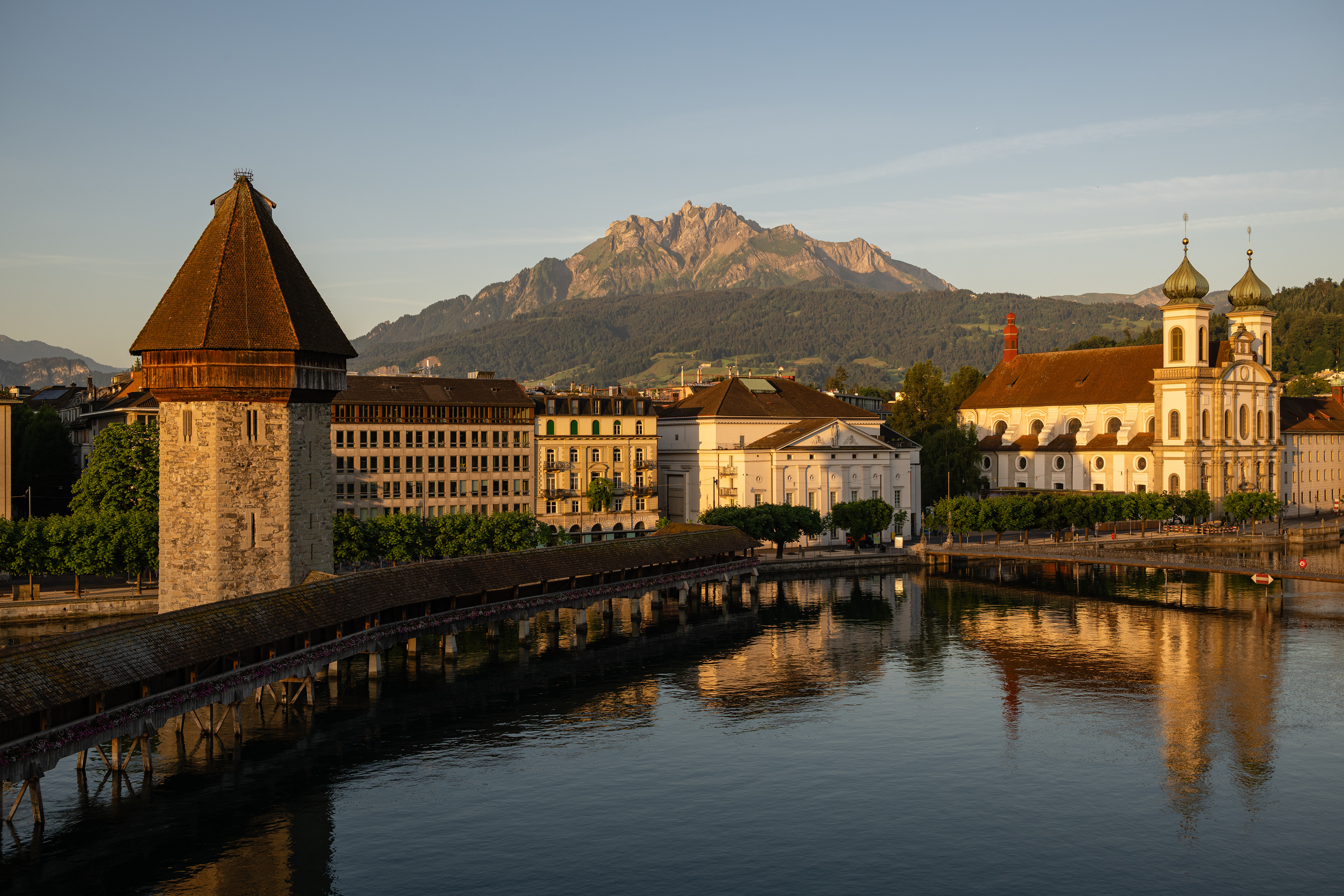 Water Tower, Chapel Bridge, & Mount Pilatus, Luzern, Switzerland
