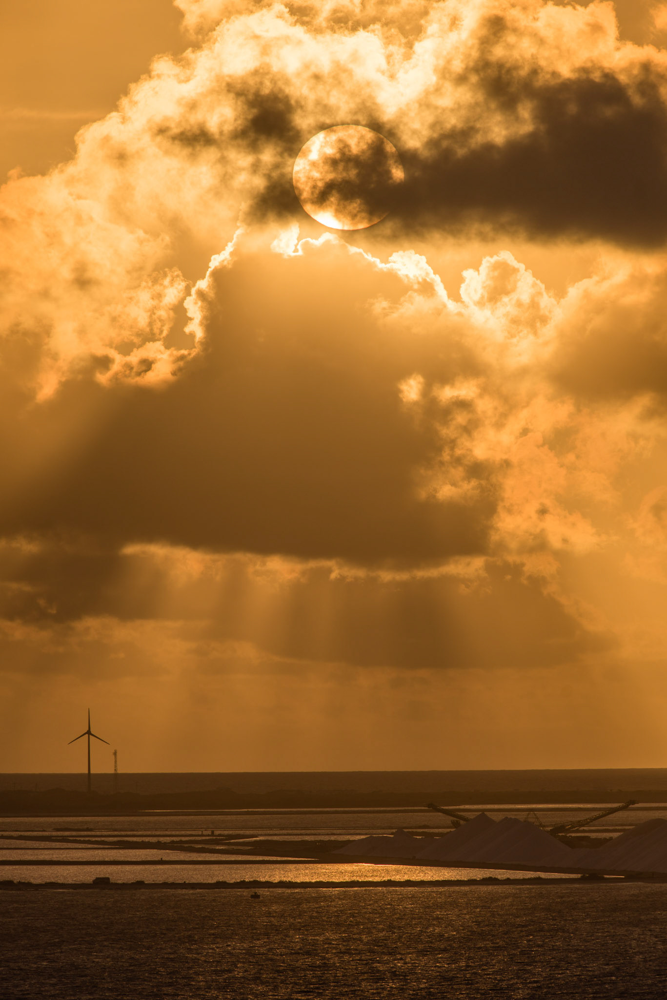 Sunset over Bonair Salt Fields