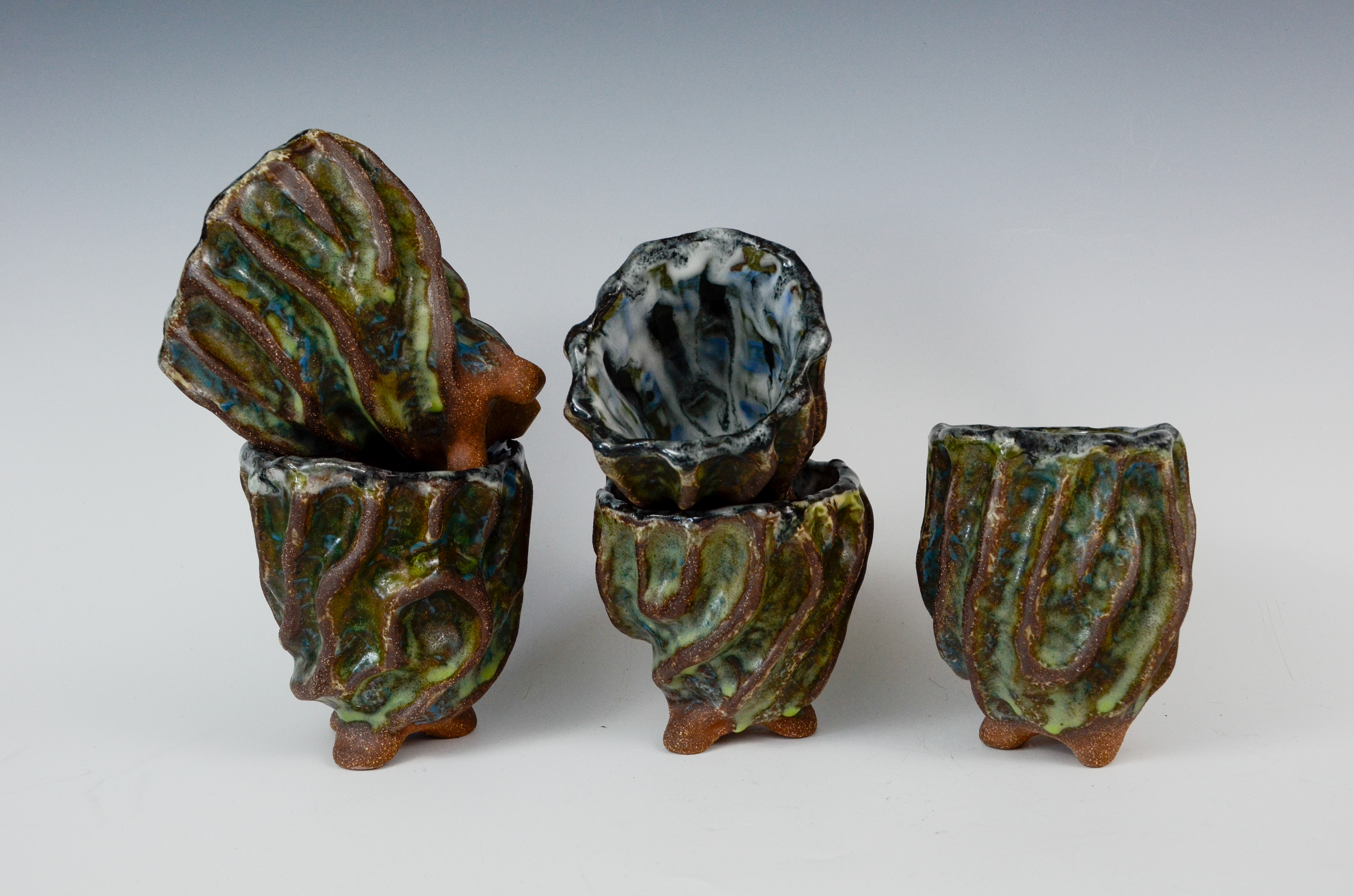 Texture Tea Cups, 2026 (once-fired oxidation)