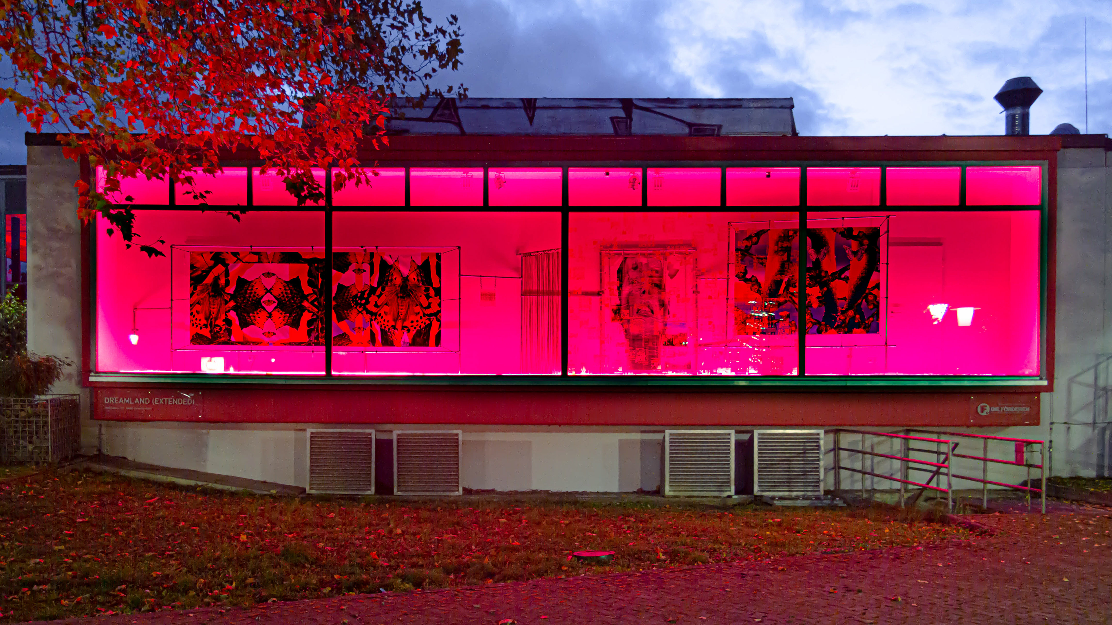 DREAMLAND (EXTENDED), at night, Mixed media installation, 1400 × 250 × 80 cm, 2020