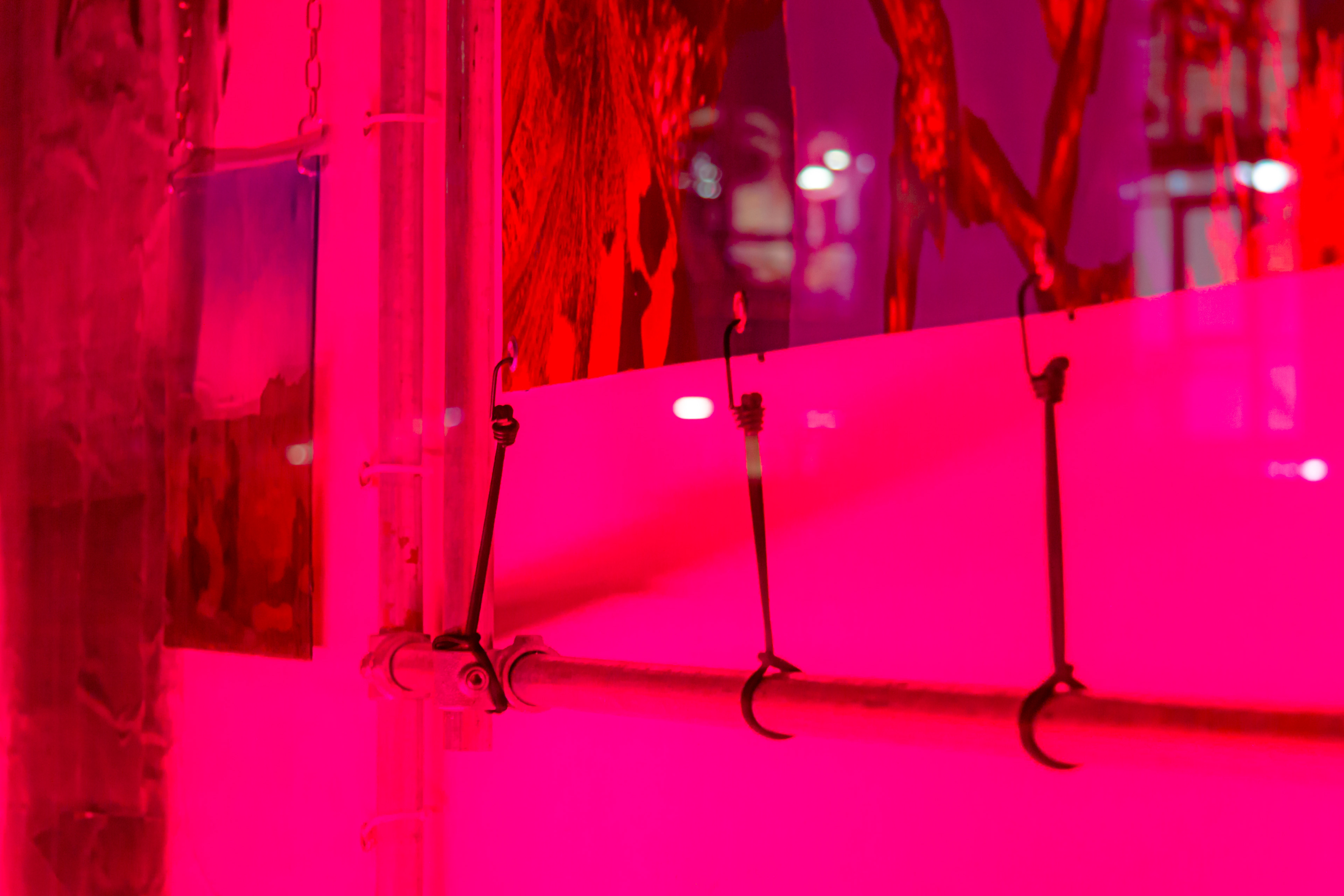 DREAMLAND (EXTENDED), at night, Mixed media installation, 1400 × 250 × 80 cm, 2020