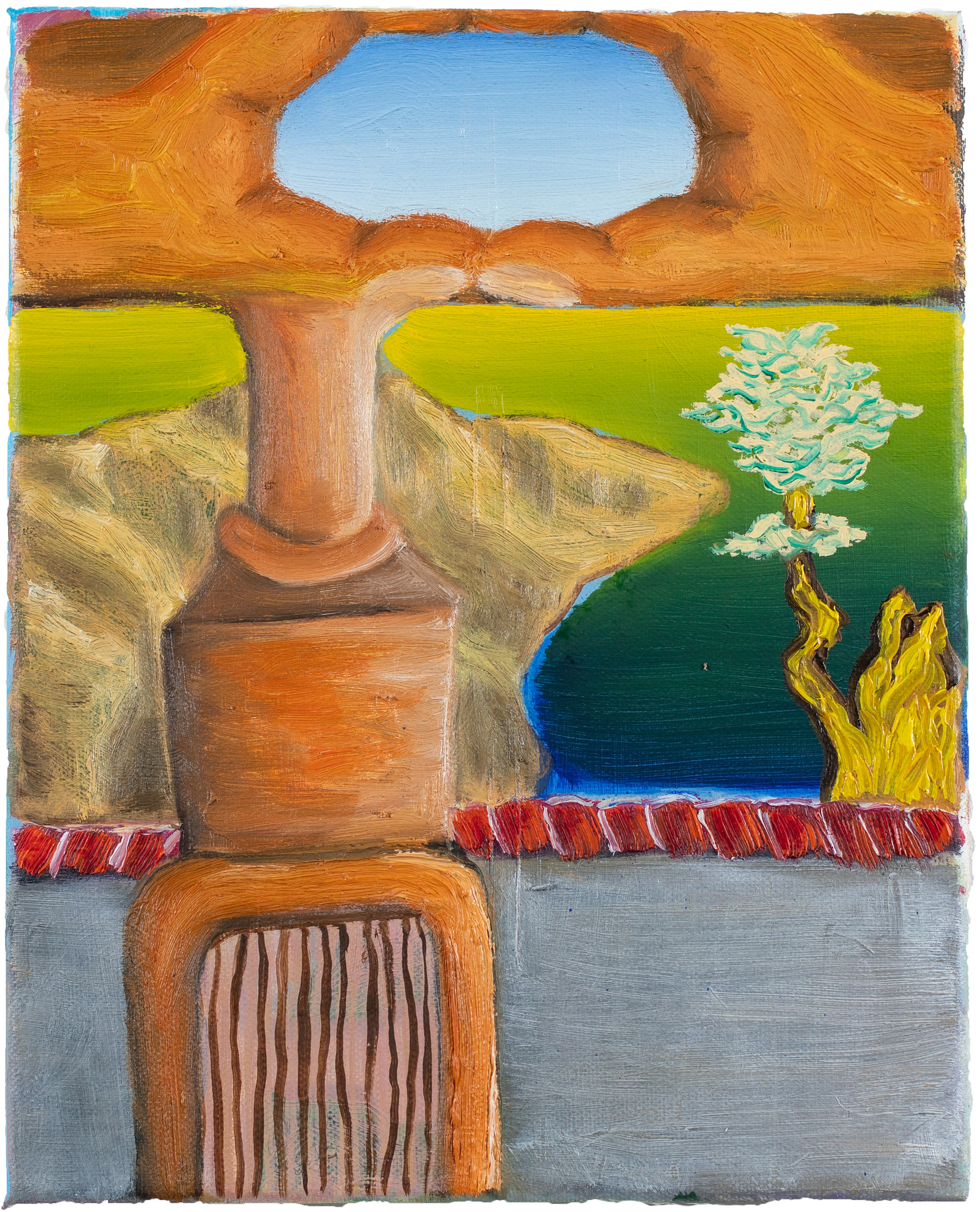 Allegorie mit Doppelhimmel und Baum, 2024, Öl auf Leinwand, 30 × 24 cm