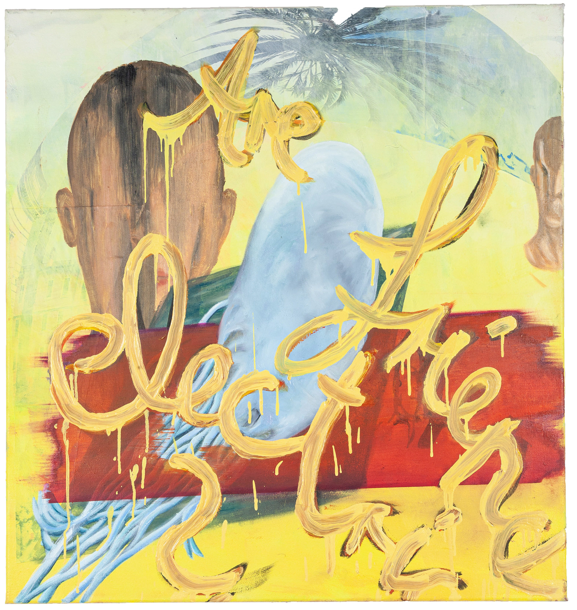 are friends electric? Oil, paper on canvas, 84 × 77 cm, 2019