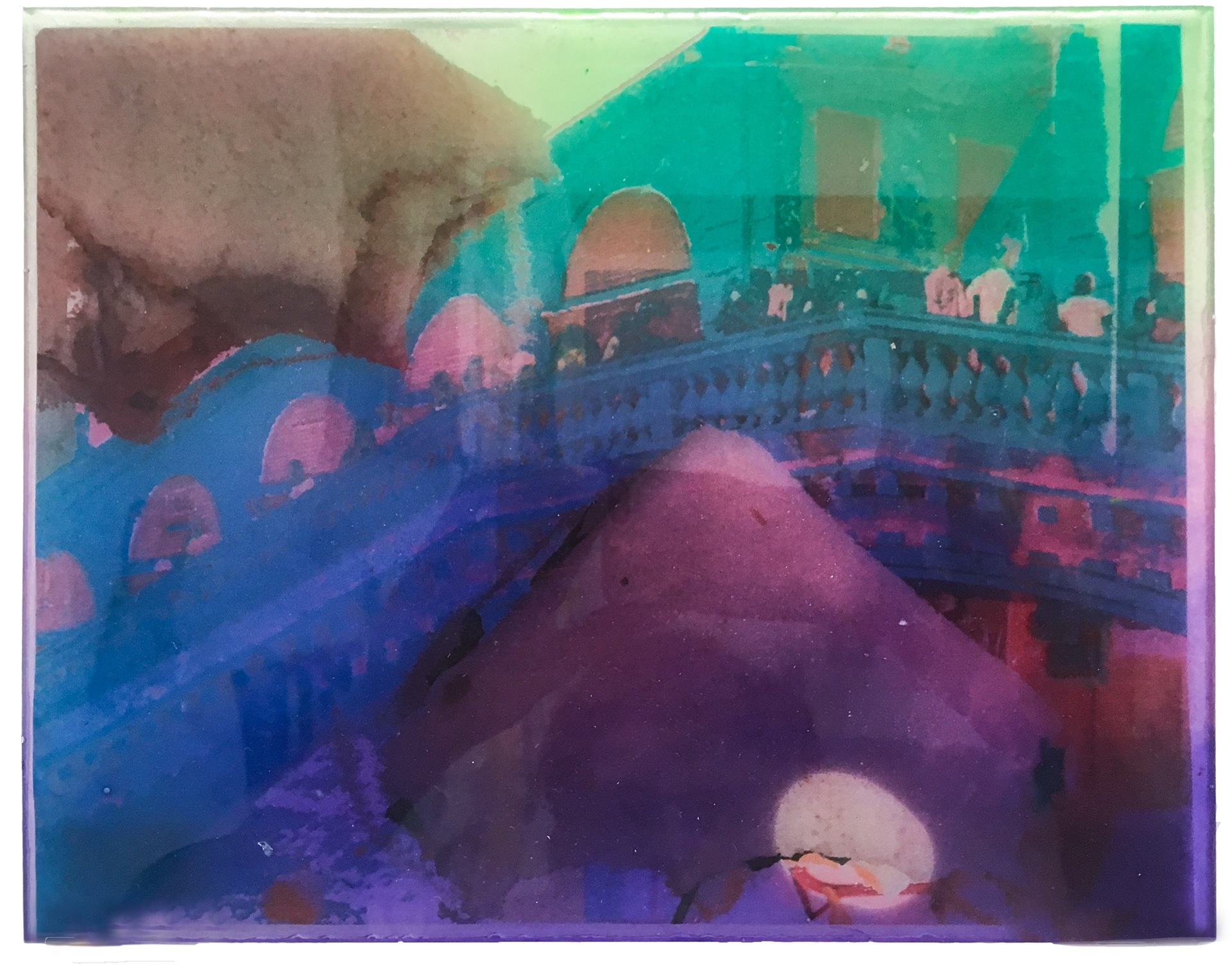 Italo für alle, Digital collage in epoxy, 20 × 18 cm, 2018