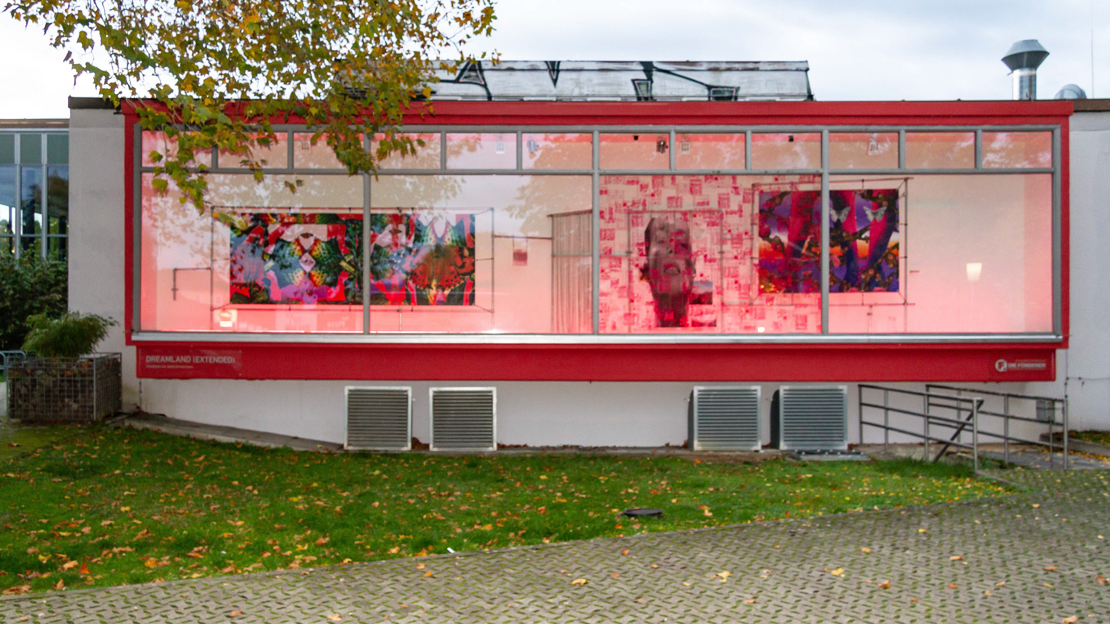 DREAMLAND (EXTENDED), at night, Mixed media installation, 1400 × 250 × 80 cm, 2020