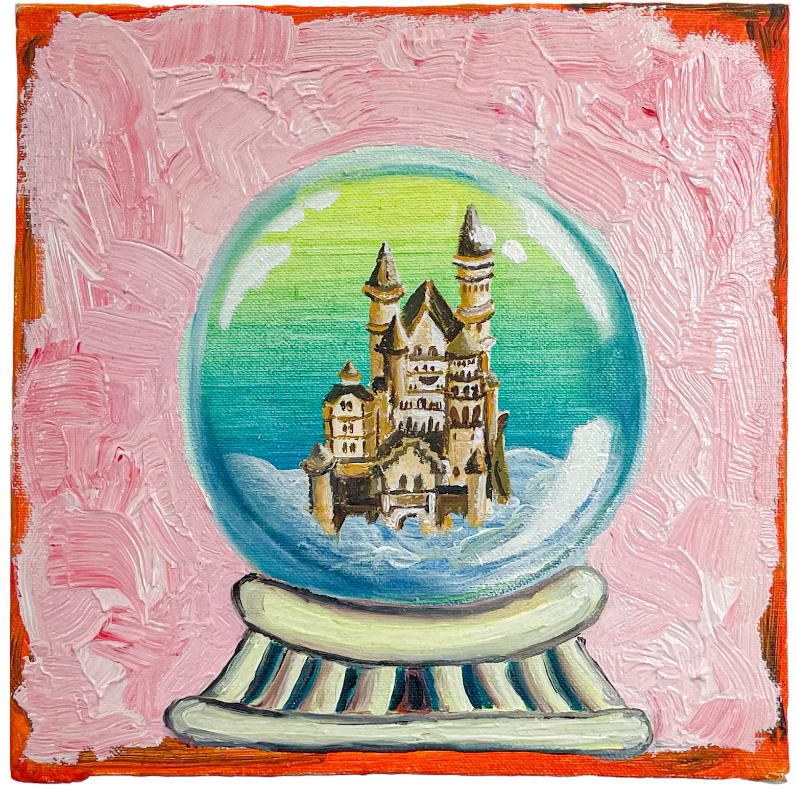 Traumschloss (Souvenir), 2023, Öl, Acryl auf Leinwand, 34 × 32 cm