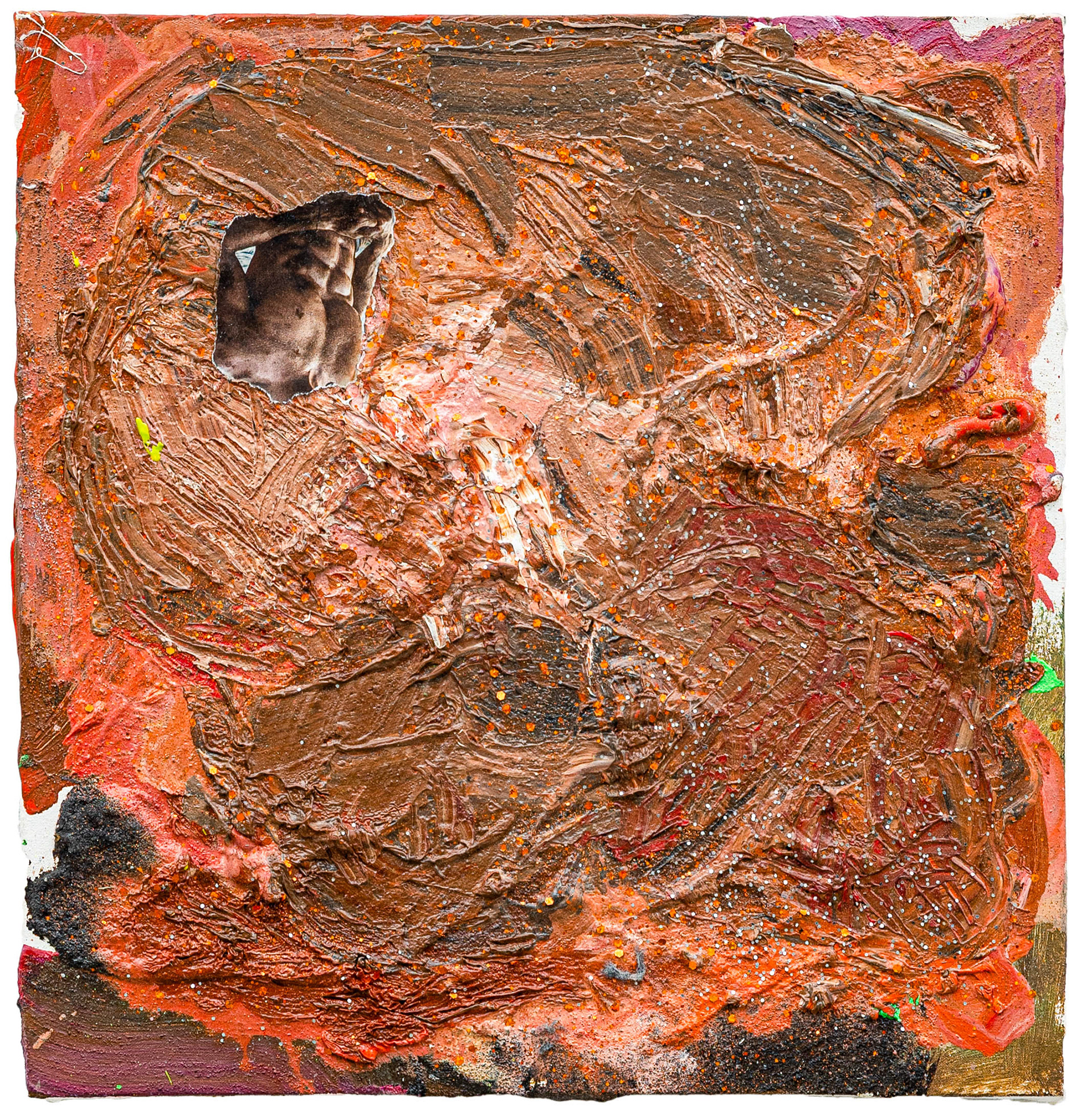 innereien, shout out to henrik, Oil, acrylic, lacquer on canvas, 40 × 40 cm, 2022