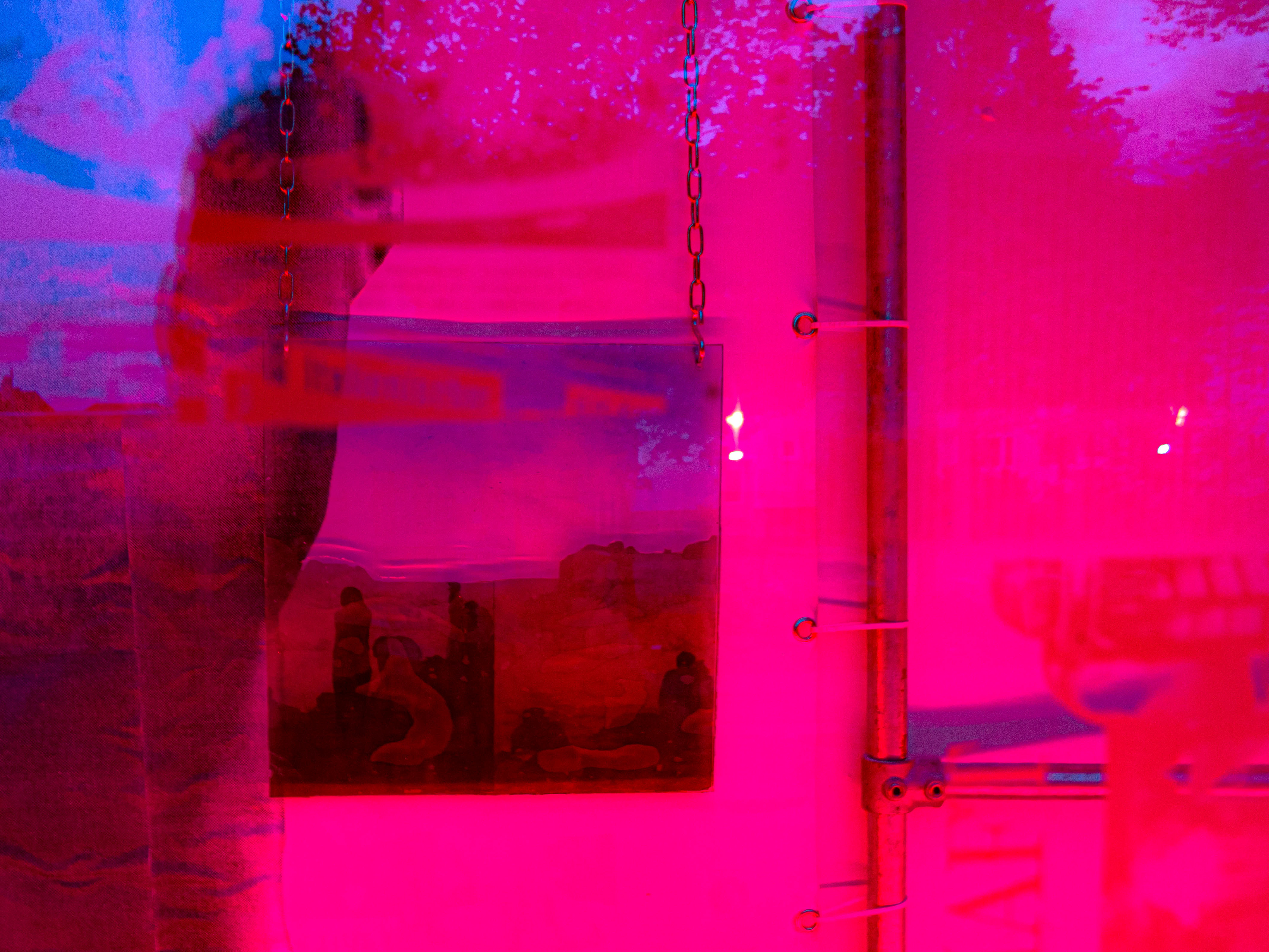 DREAMLAND (EXTENDED), at night, Mixed media installation, 1400 × 250 × 80 cm, 2020