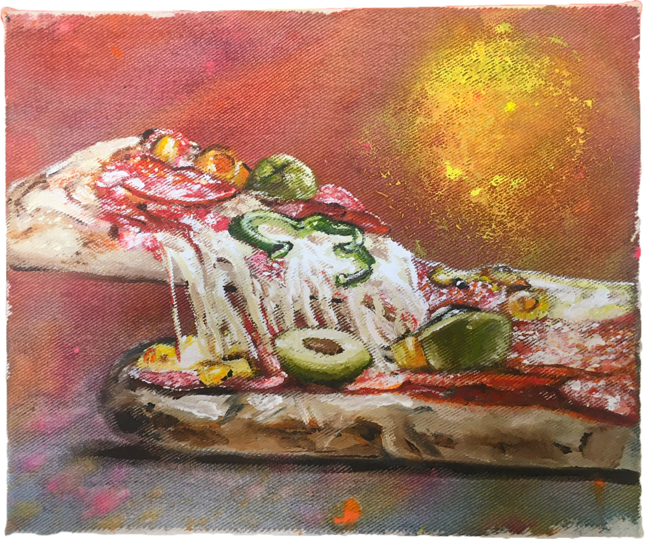 Pizza, Pasta & Amore, Acrylic on canvas, 32 × 27cm, 2021