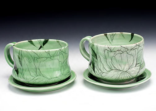 Mugs with saucers-5.25"x 3"x 4"
