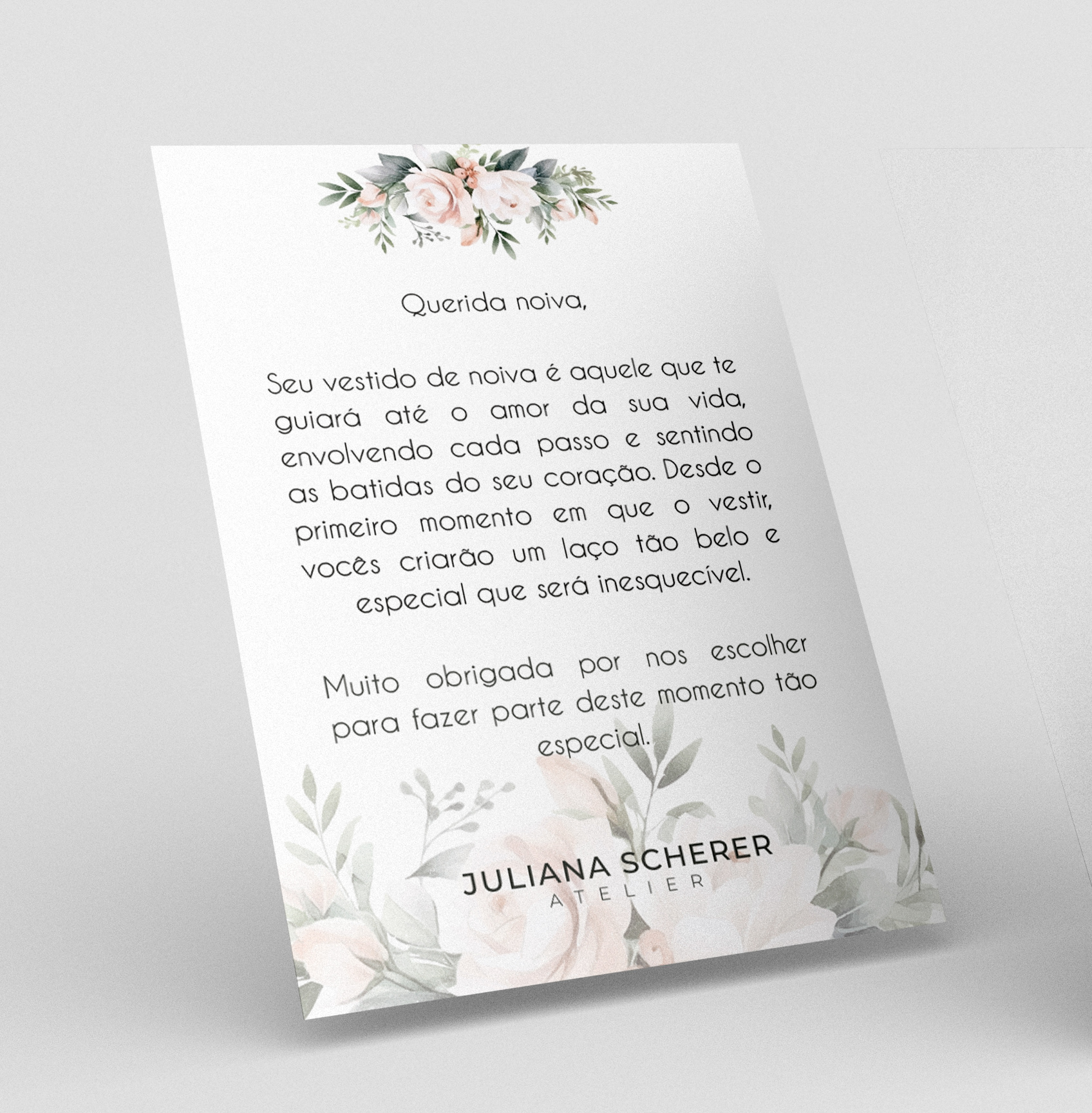 Cartão de Agradecimento. Cliente Juliana Scherer Atelier