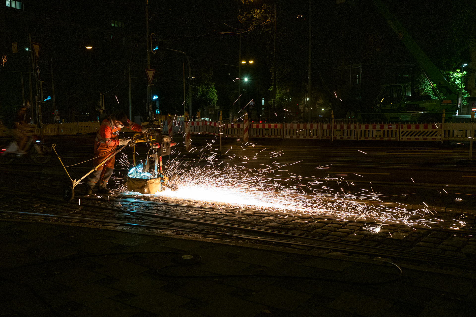 Strassenbahn Streetcar Track Repairs Munich, Germany