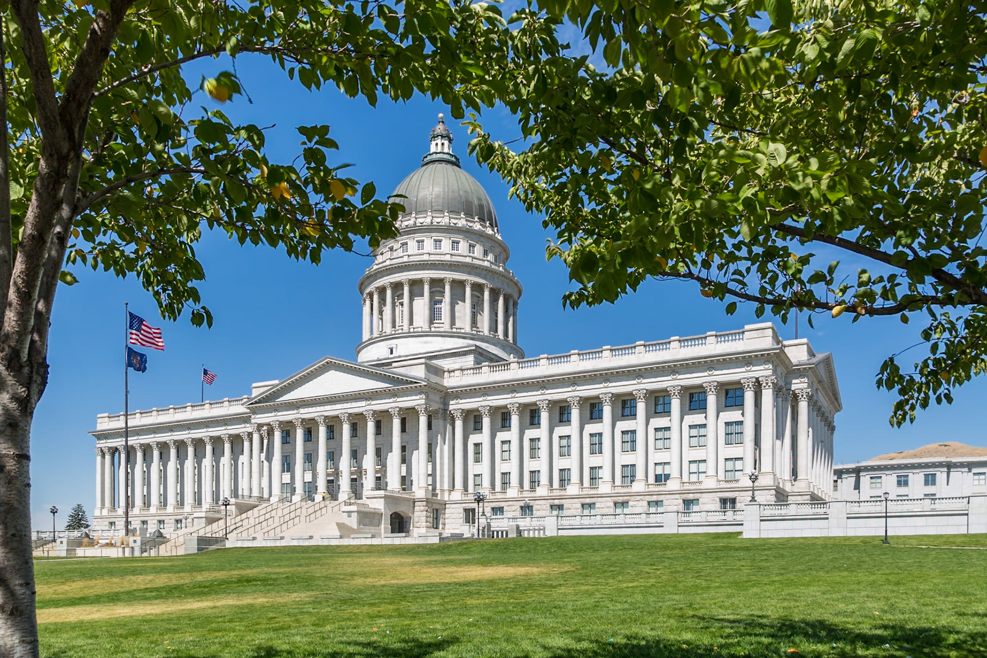 180915_046 American flag fiying over the Utah State Capitol building in Salt Lake City, Utah