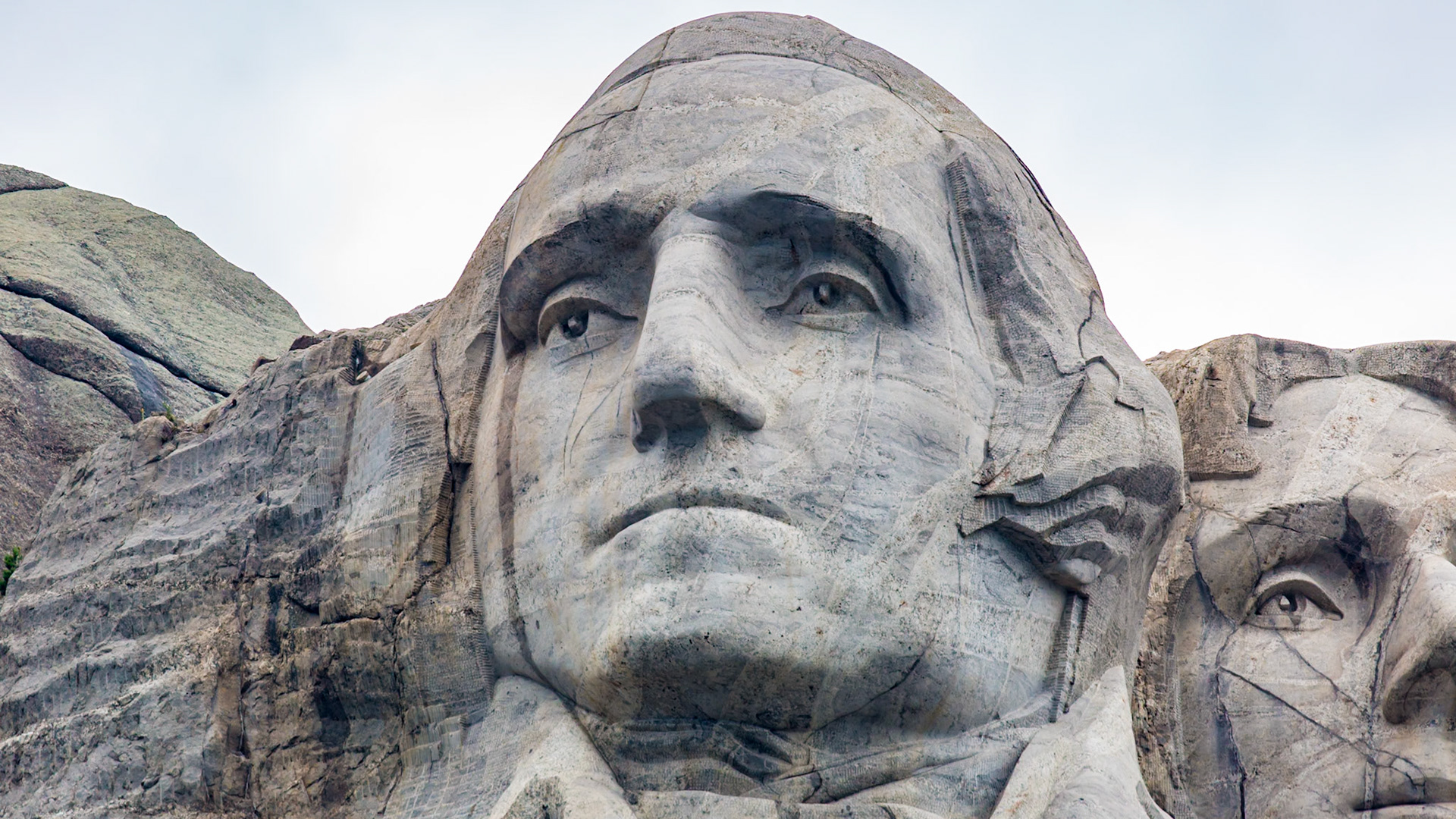 180814_017 Close up of the carved granite bust of George Washington at Mount Rushmore National Monument near Keystone, South Dakota