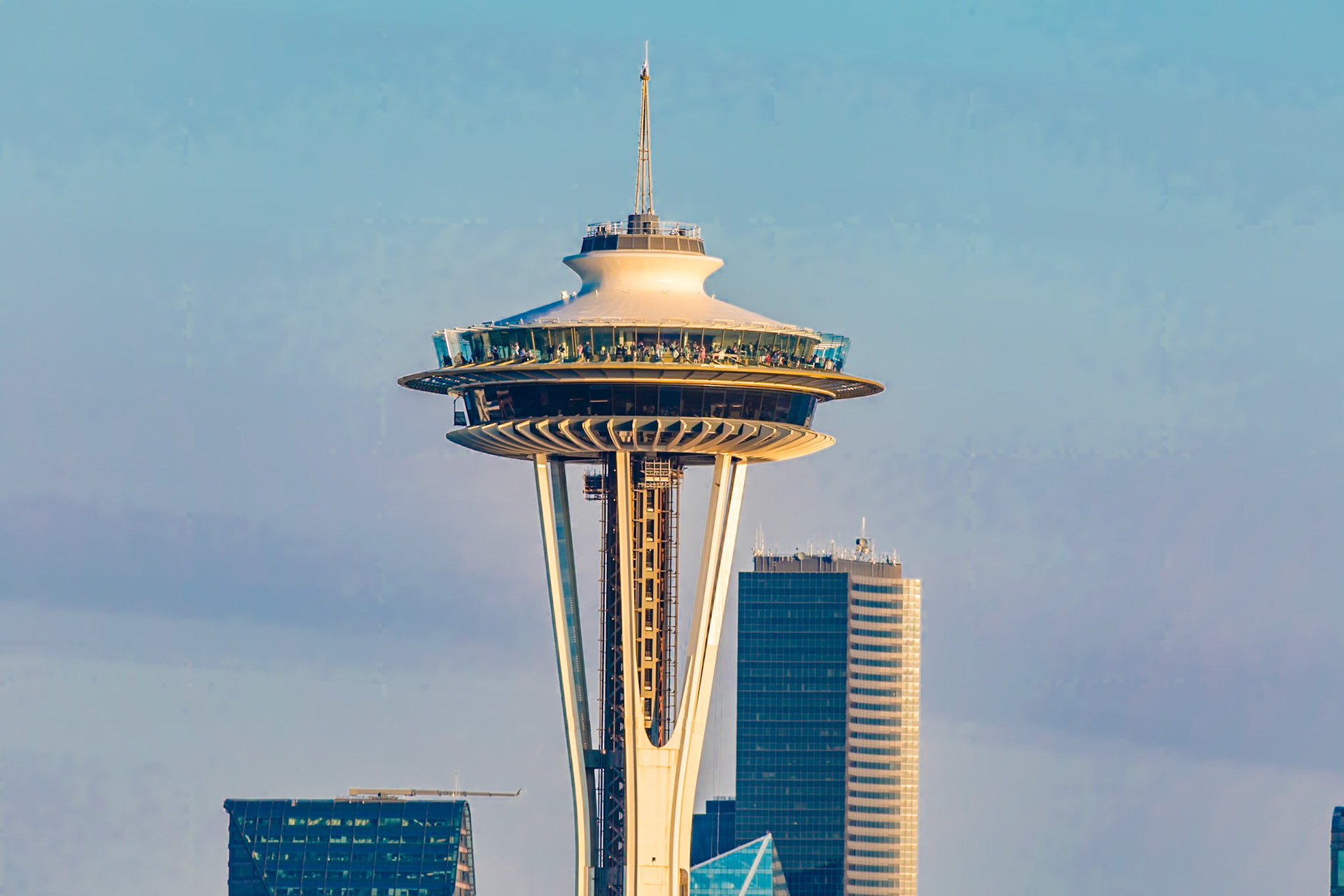 180904_030 Close up view of the Space Needle in downtown Seattle, Washington