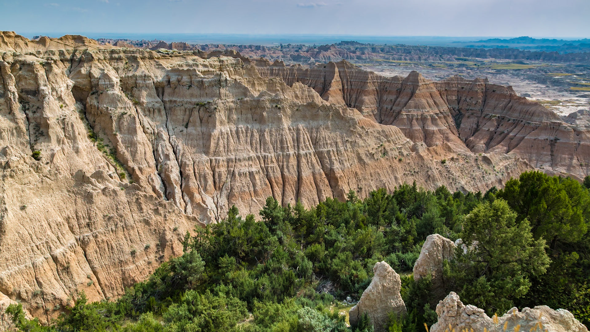 180816_146 Erosion exposes colorful layers of sedimentary rock  in the Badlands National Park in South Dakota, USA