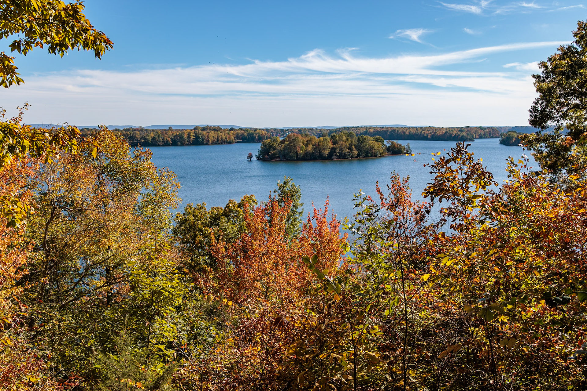231022_017 Lost Creek Overlook provides a view of an island in the Tims Ford Reservoir at Tim's Ford State Park near Winchester, Tennessee, USA