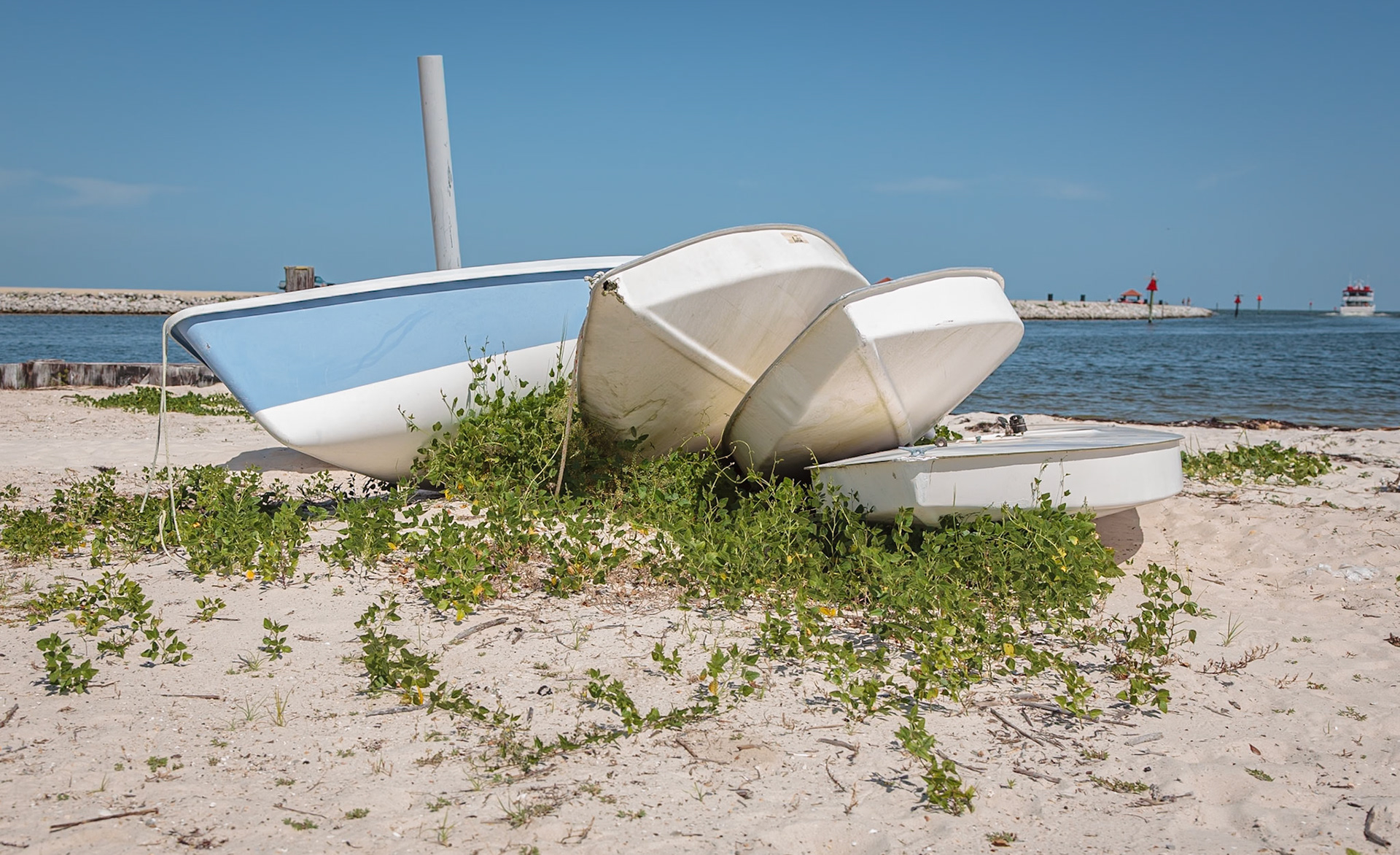 140617_526 Small sailboats tied off on the beach along the Mississippi Gulf Coast