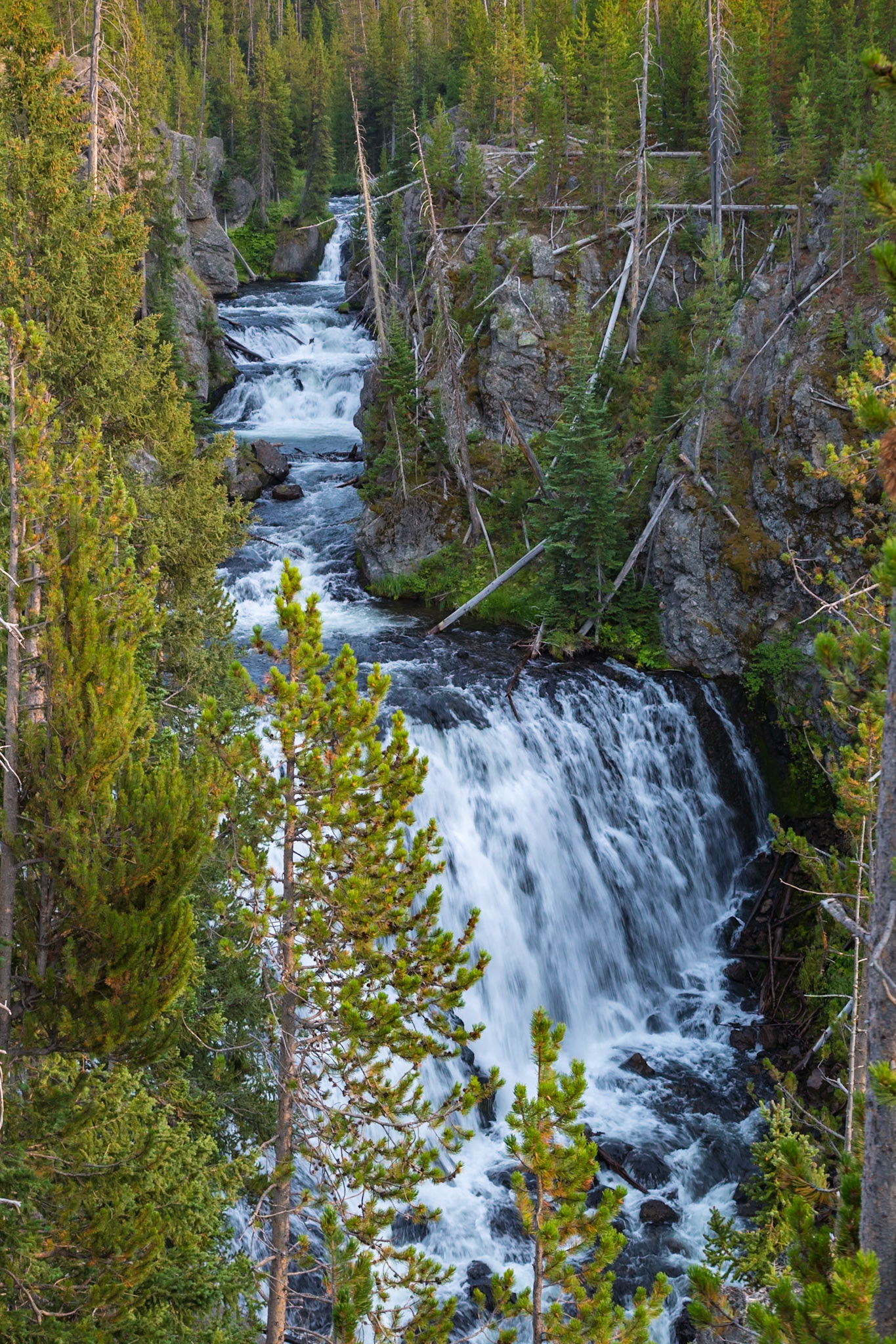 180819_281 Three-tiered Kepler Cascades waterfall on the Firehole River in southwest Yellowstone National Park, Wyoming