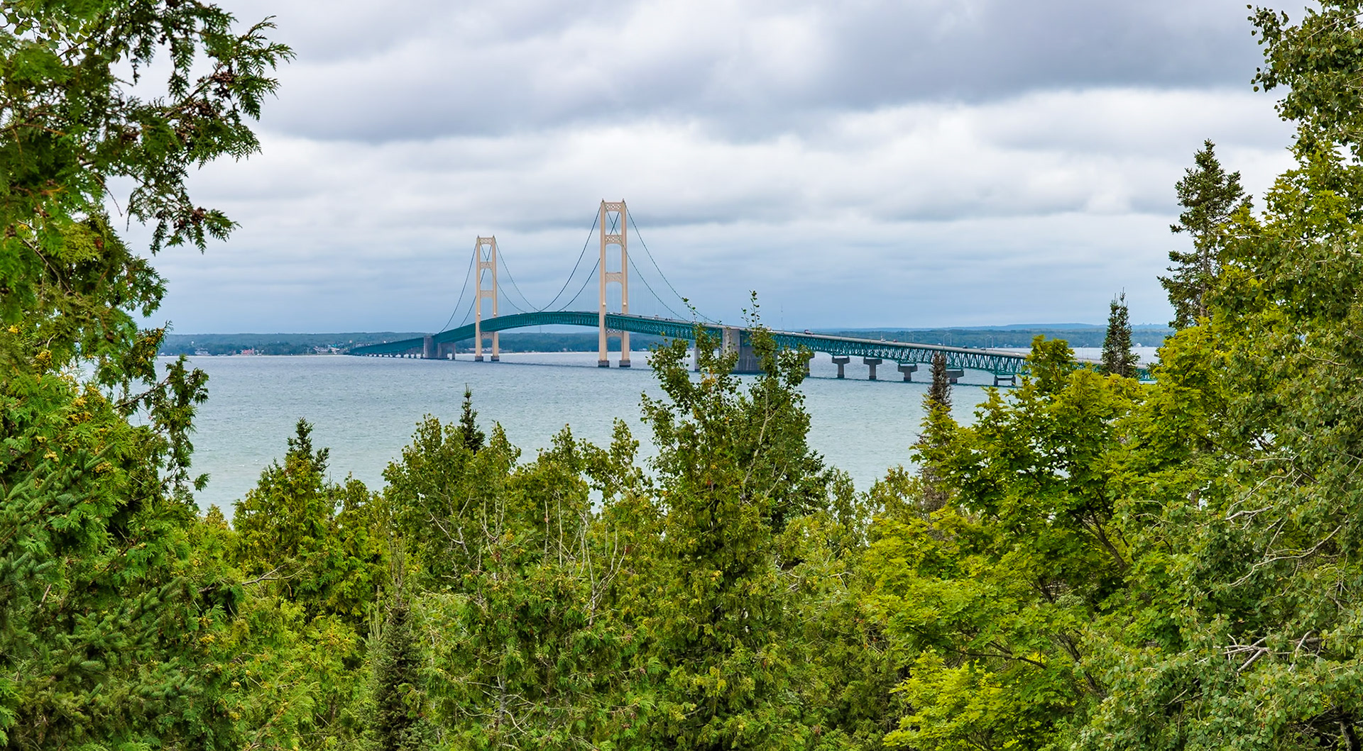 250819_073 The "Mighty Mac" Mackinac Bridge connects the upper and lower peninsulas of the state  of Michigan, USA