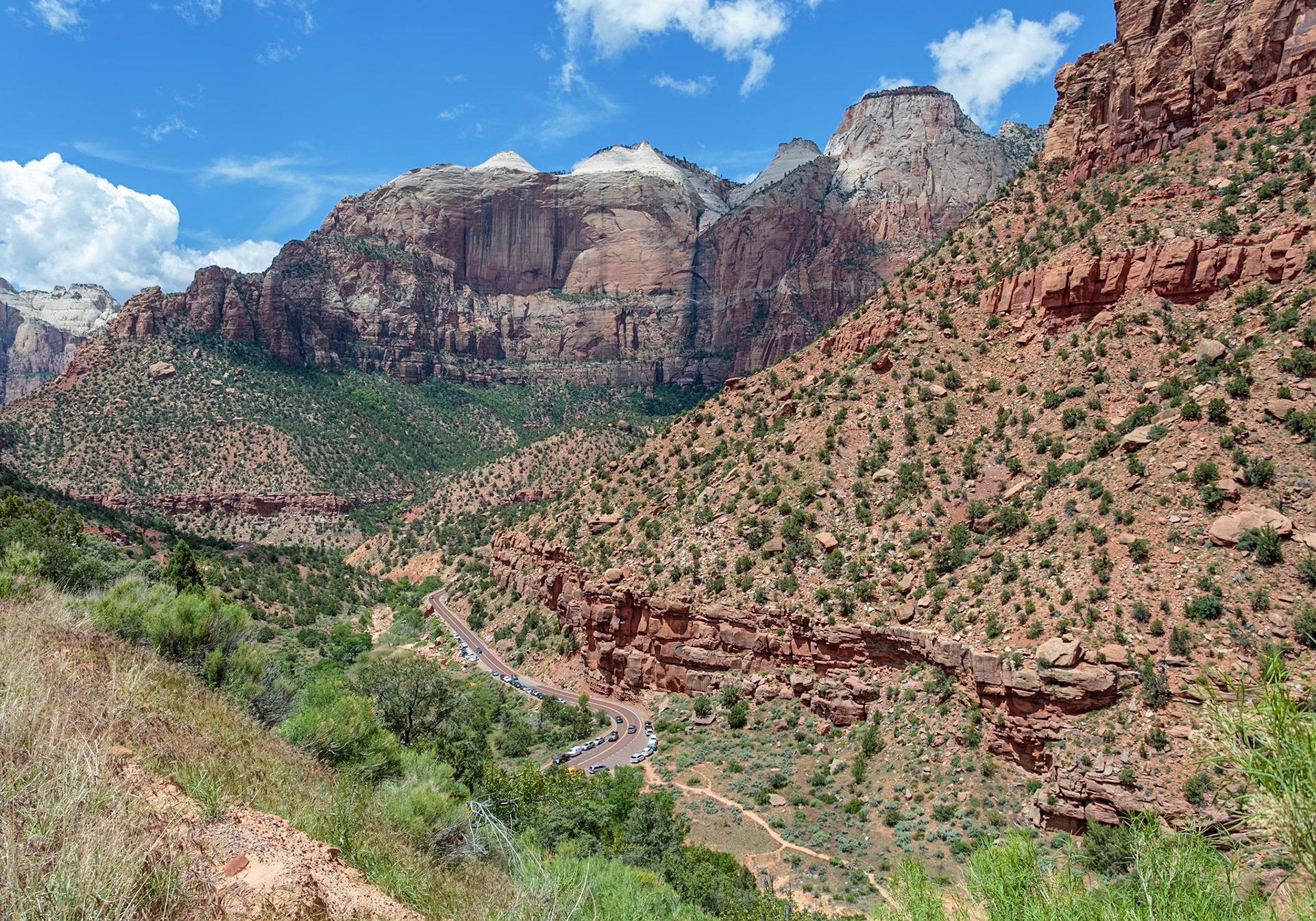 190529_170 Zion Park Boulevard running through Zion Canyon  along the Zion Park Boulevard in Zion National Park, Utah