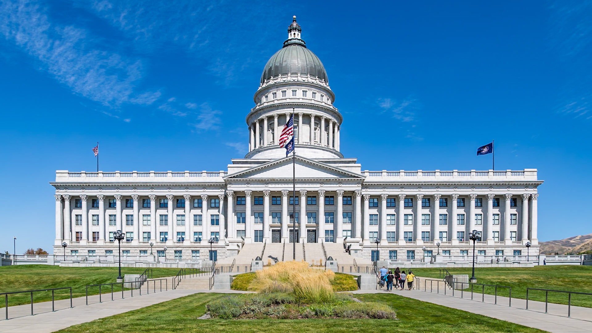 180915_038 American flag fiying over the Utah State Capitol building in Salt Lake City, Utah
