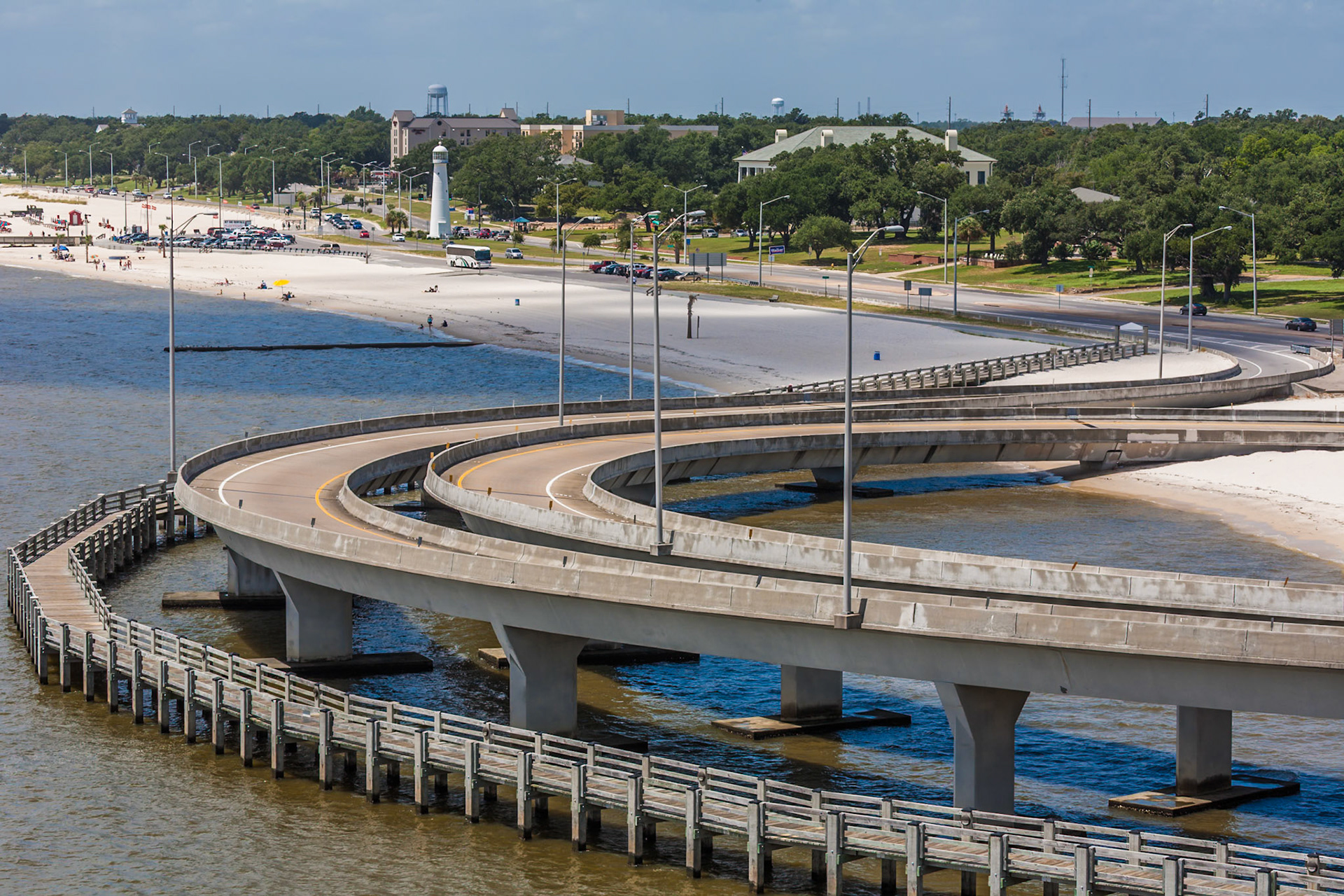 140901_030 Interstate I-110 ramp loops over the Gulf of Mexico at its termination onto highway 90 in Biloxi, Mississippi