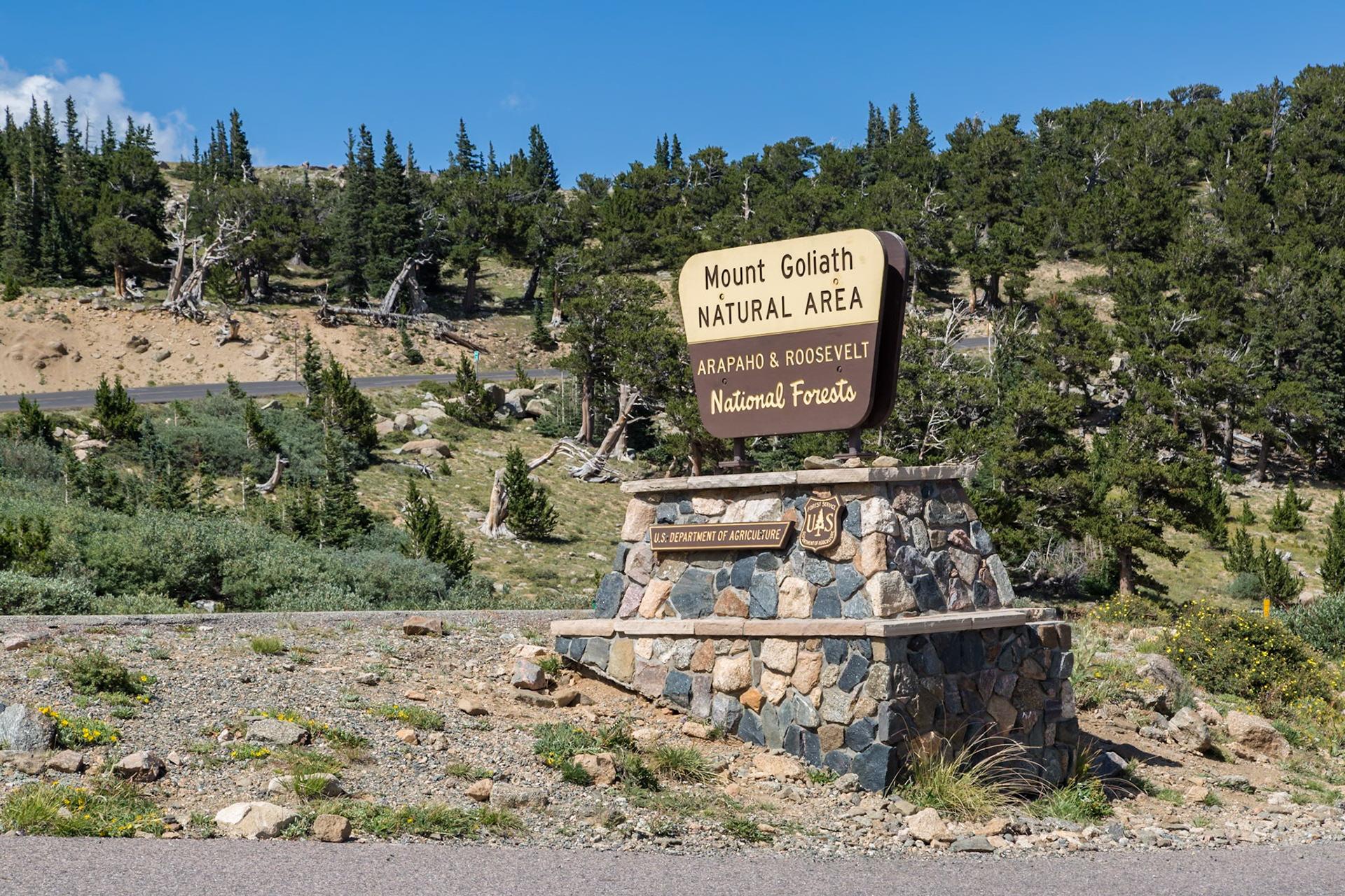 180731_045 Sign at north entrance to the Mount Goliath Natural Area of the Arapaho and Roosevelt National Forests in the Rocky Mountains of Colorado