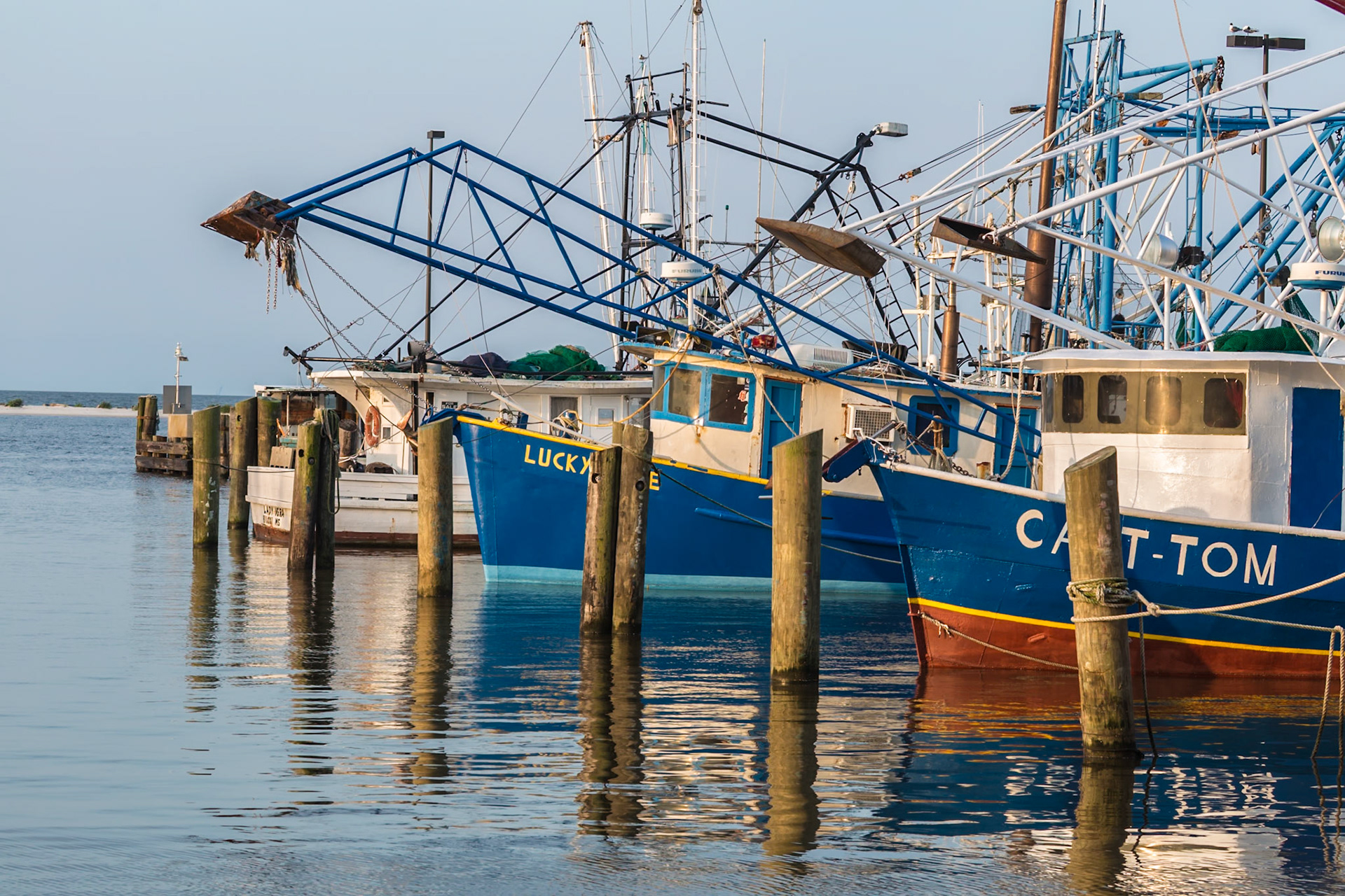 160429_032 Commercial shrimp boats at the dock of the Small Craft Harbor in Biloxi, Mississippi, USA