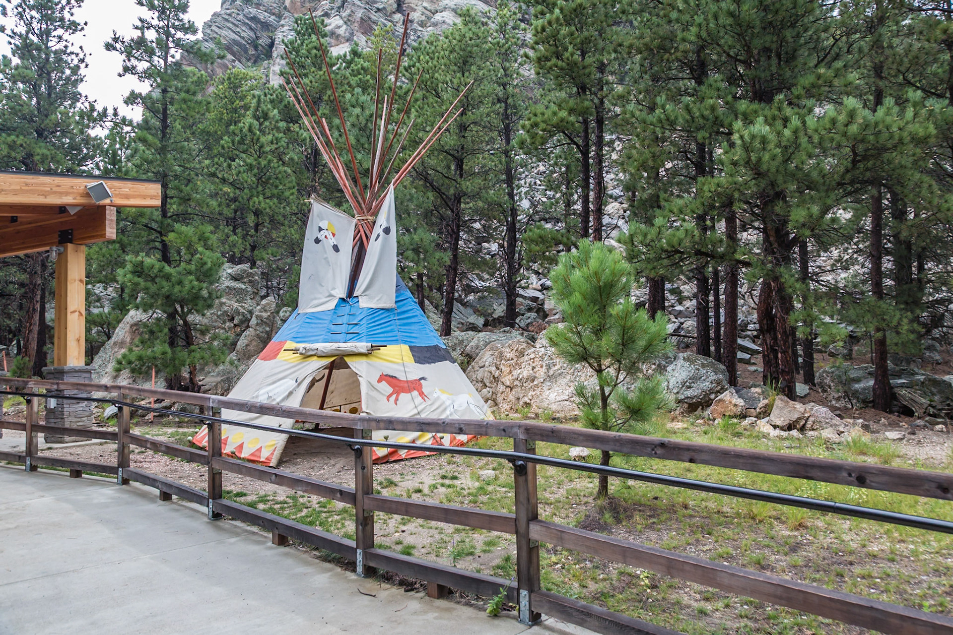 180814_077 Native American teepee display along the Presidential Trail at Mount Rushmore National Monument near Keystone, South Dakota